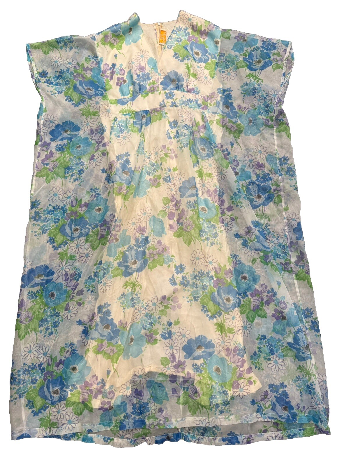 Vintage 1960s/1970s Sheet Floral Maxi Dress Blue And White Free Form Sears Sz M
