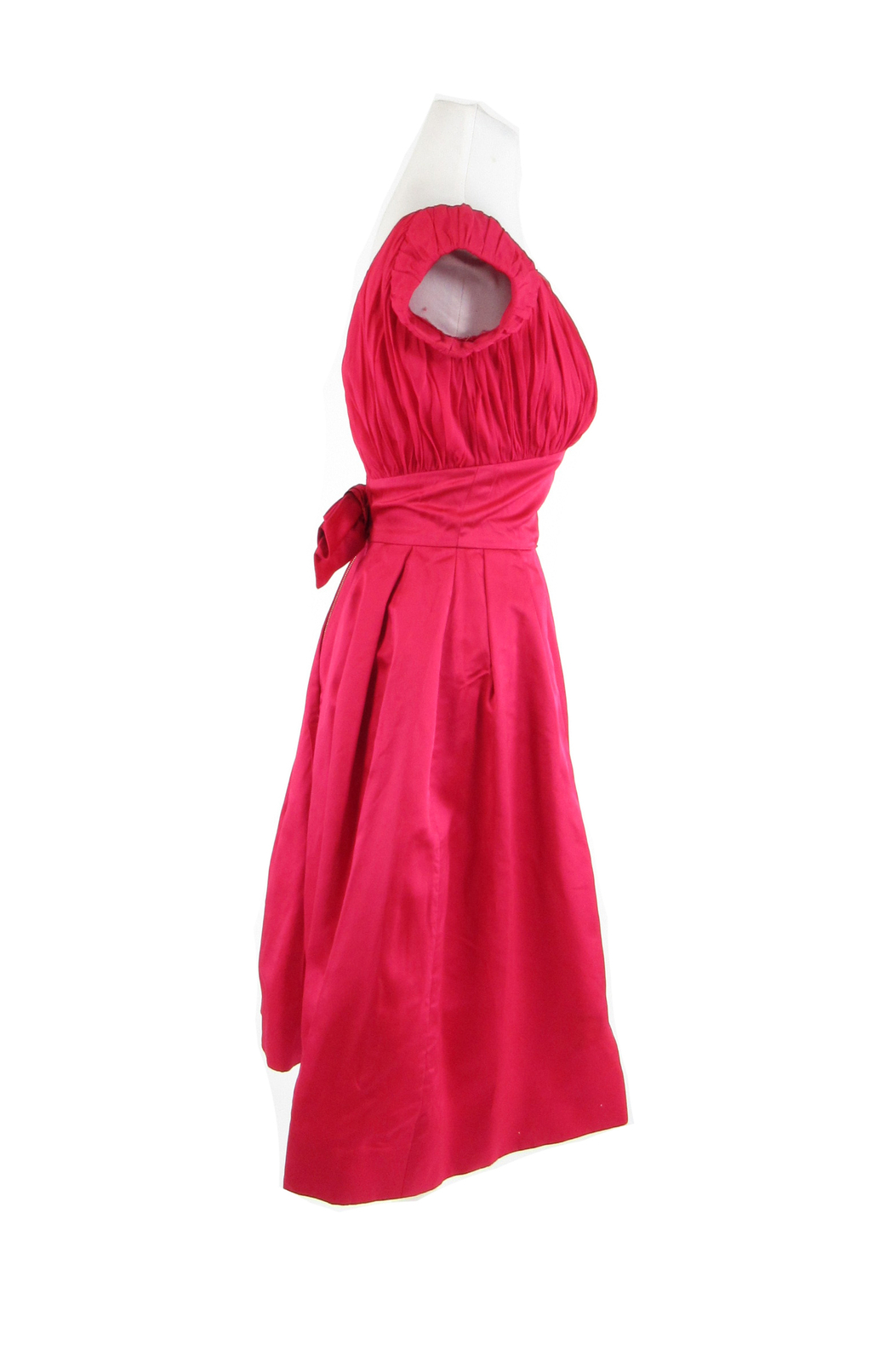 Rose red cap sleeve sheer overlay empire waist vintage dress XS