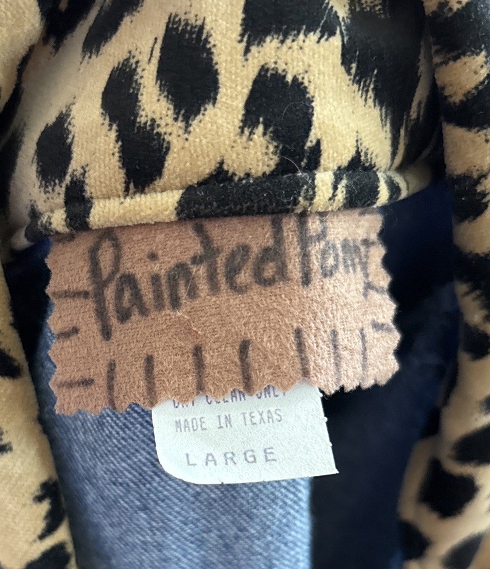 Painted Pony Denim Vest Faux Cheetah Print Size Large Texas Retro Y2K Western