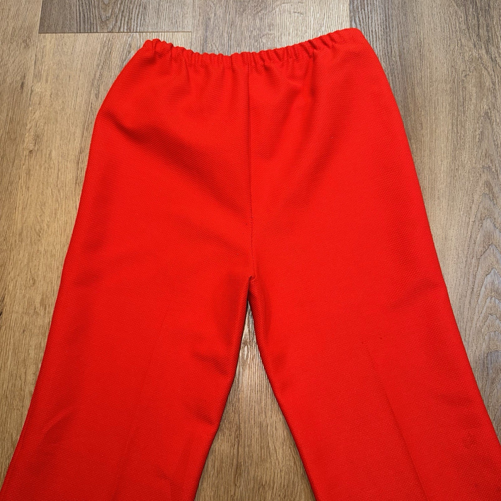 Vtg 60s 70s Bell Bottom Pants Womens 12 Tomato Red Stretch Polyester Hippy Disco