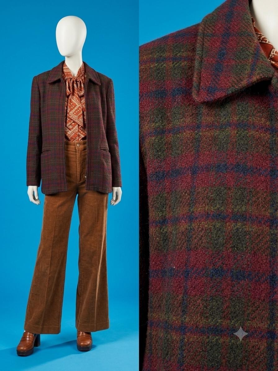 Vintage 90s Plaid Wool Blend Mid Weight Jacket Size M/L