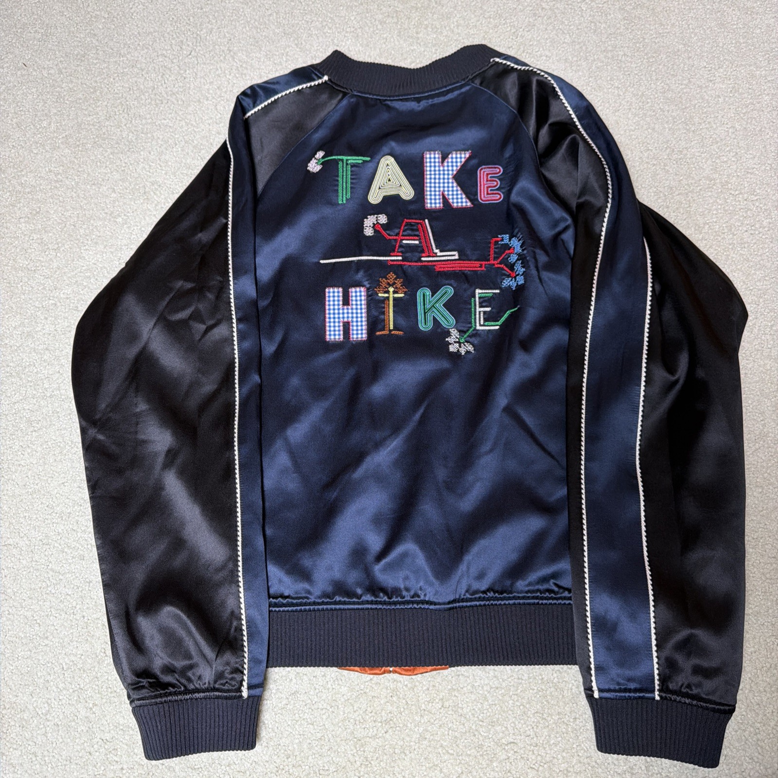 Opening Ceremony Reversible Silk Souvenir Bomber Jacket – Navy/Orange – Size L