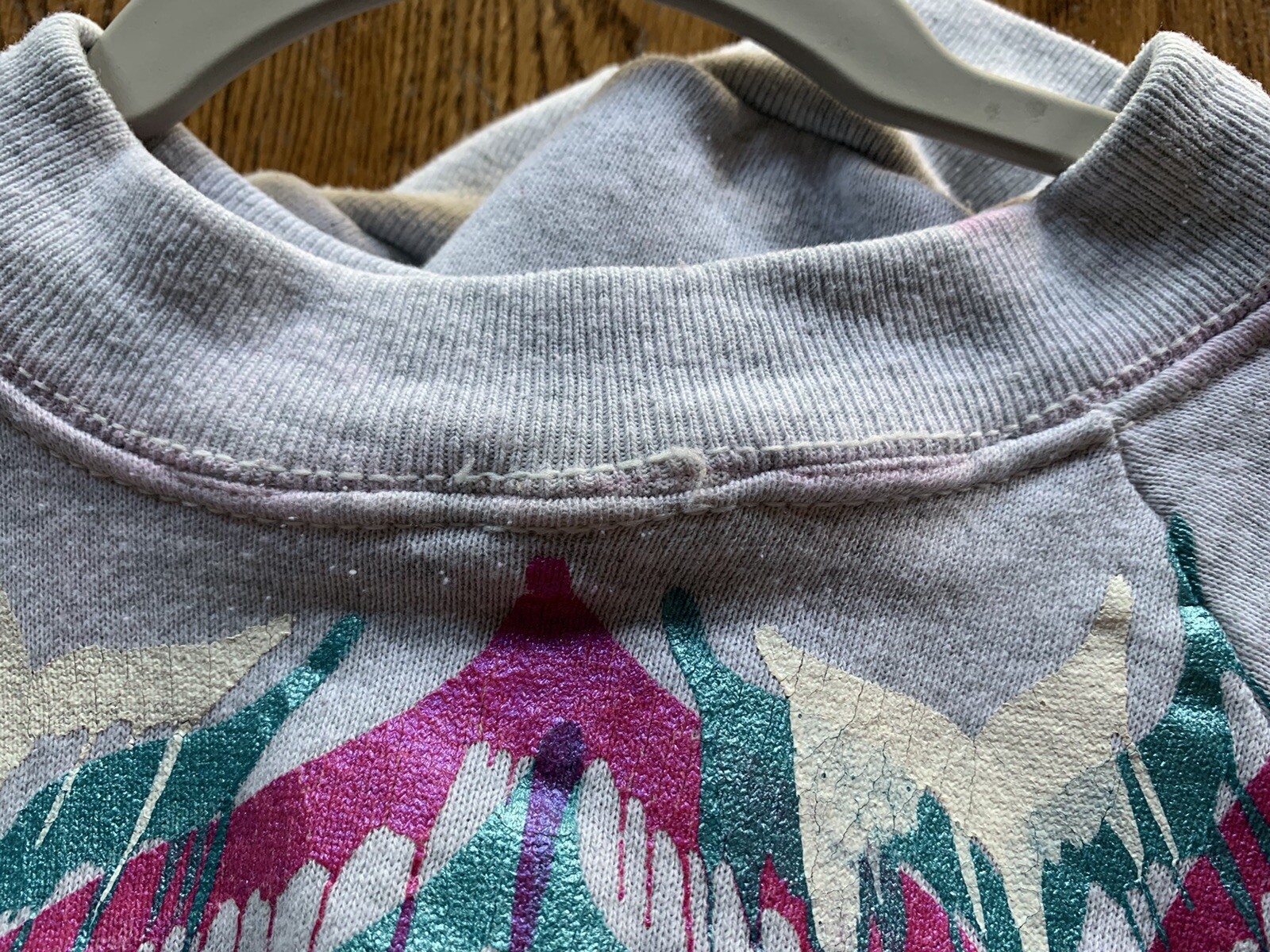 Vintage Fruit Of The Loom Sweatshirt XL Embellished Feathery Paint Splash 80s**