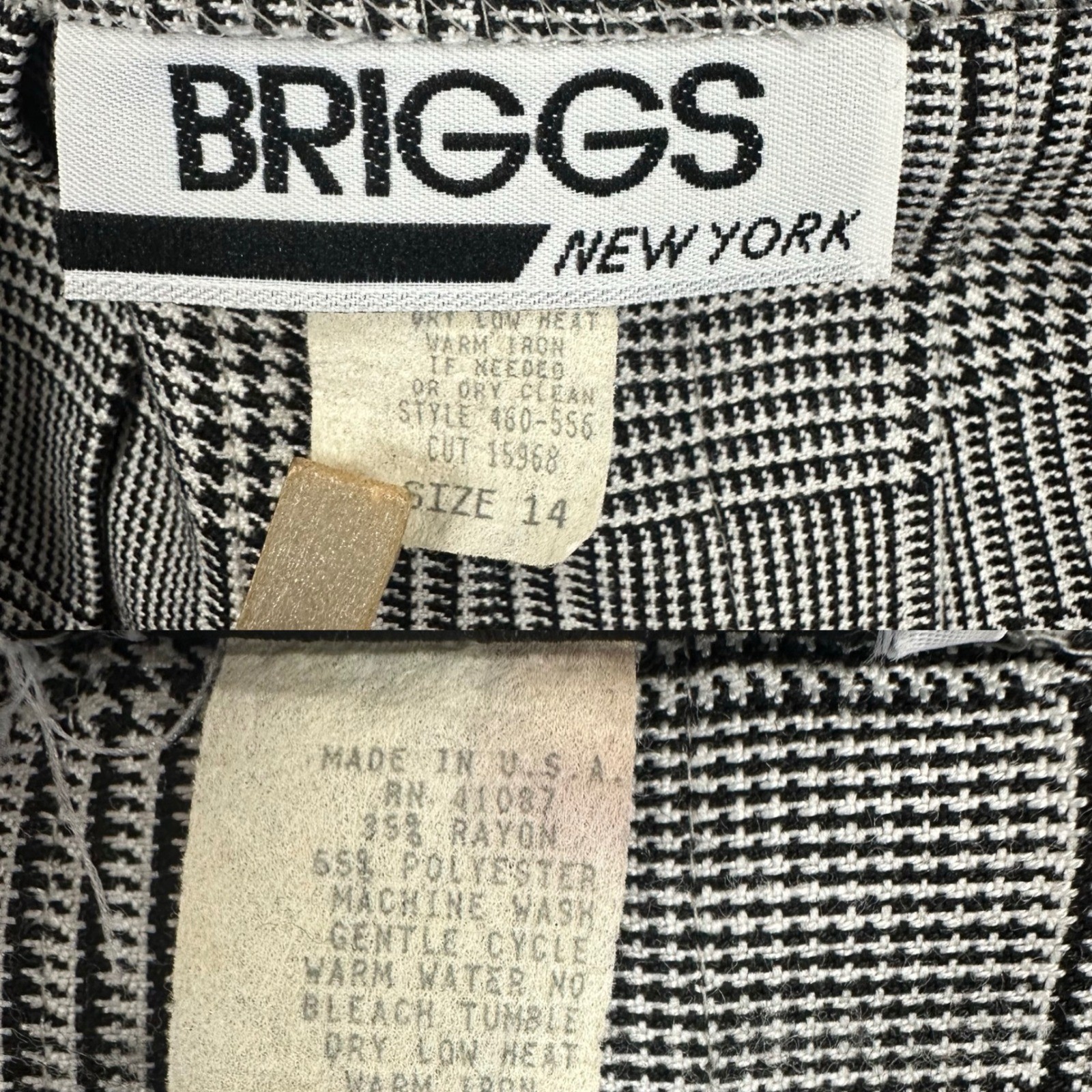 Briggs New York Vintage Glen Plaid Houndstooth Pleated Skirt Black White Size 14