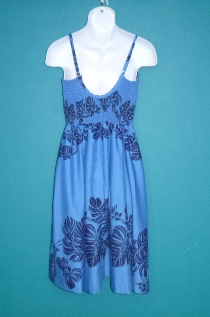Vtg 70s Sand Pebble Hawaii Sundress 2 Tone Blue Tropical Foliage Sz S/M