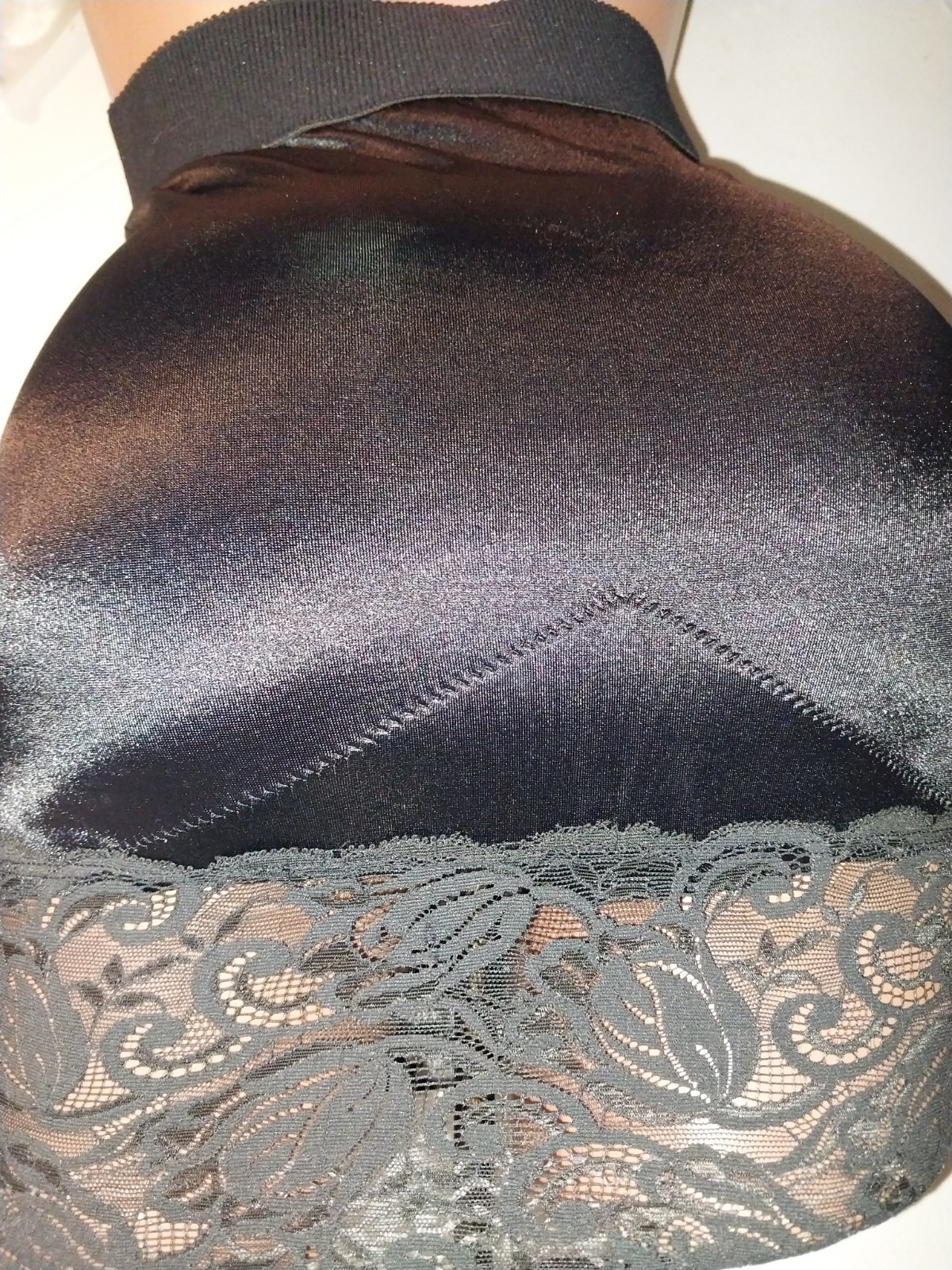 VTG SATIN Nylon VANITY FAIR PANTIES SKINS WIDE ROSE LACE SCROLL GIRDLE SLIP NIP