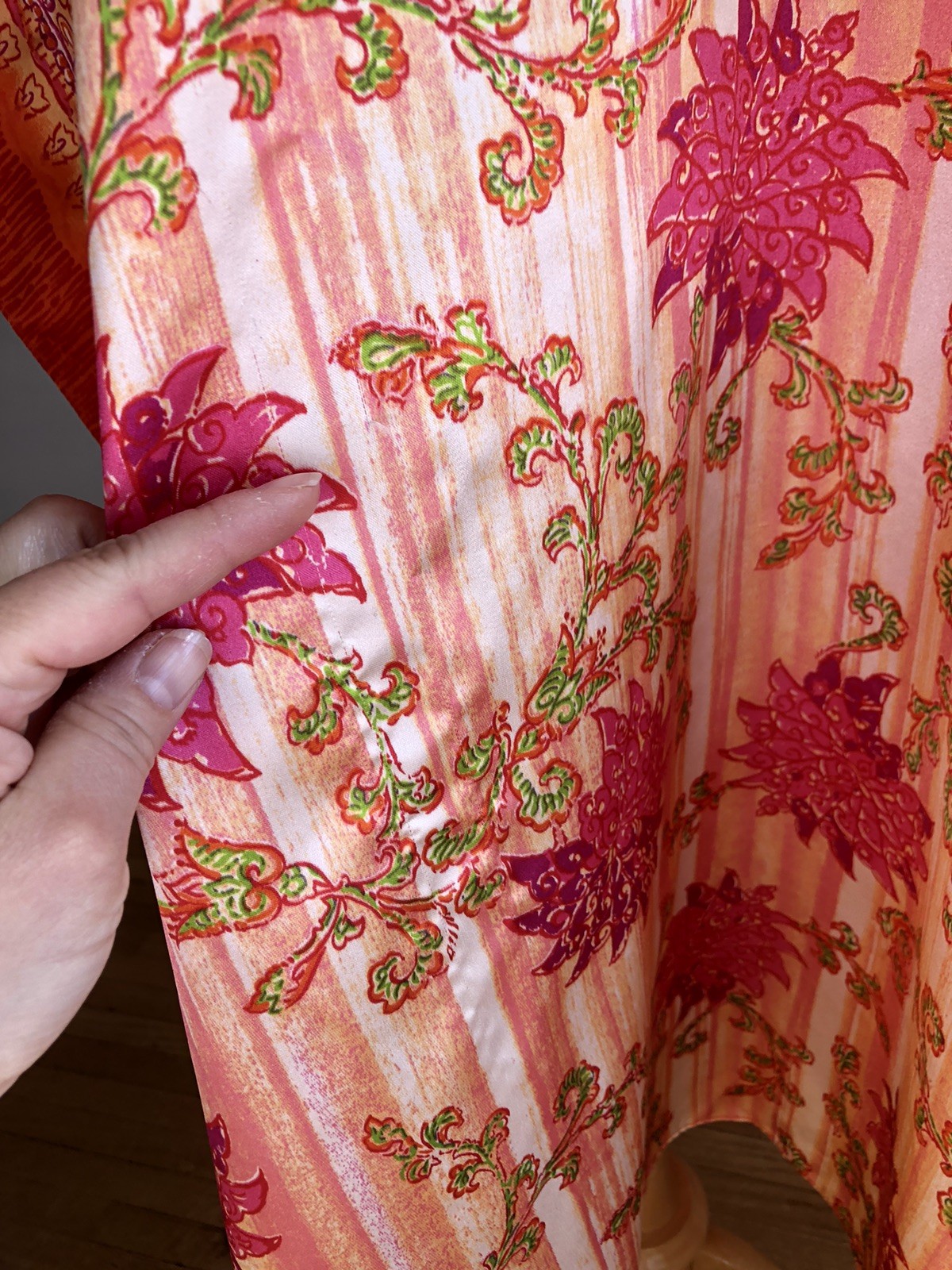 STUNNING VTG BARBIZON Pink & Orange Silky Satin Caftan Dress SZ O/S