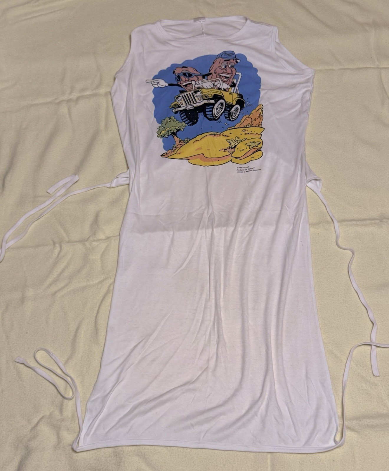 Vintage 1988 California Raisins w/ JEEP Sleep Shirt Beach Coverup Tie Sides 80s