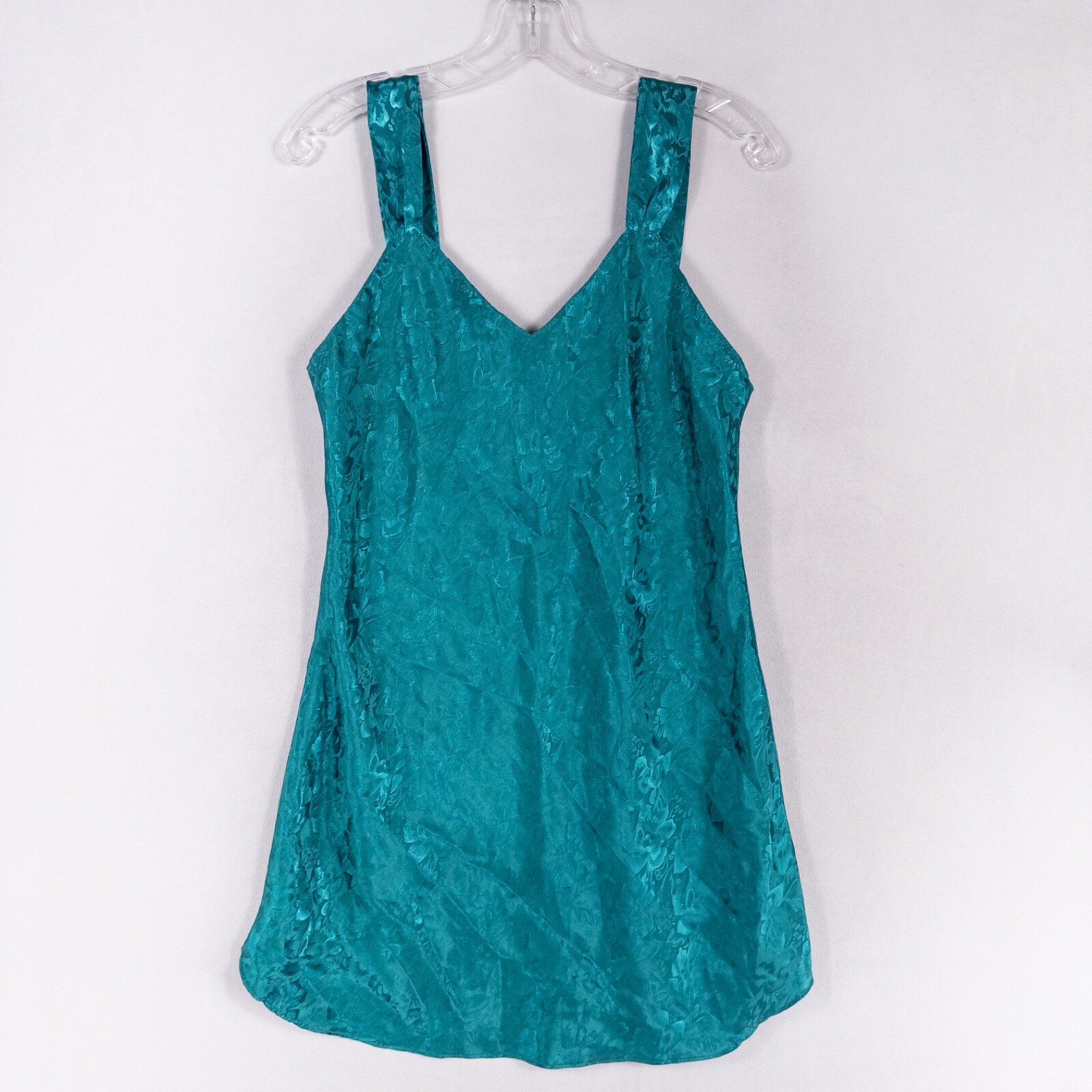 Vintage Circa 2000 Negligee Medium Teal Blue Floral Jacquard Slip Dress 90s Y2K