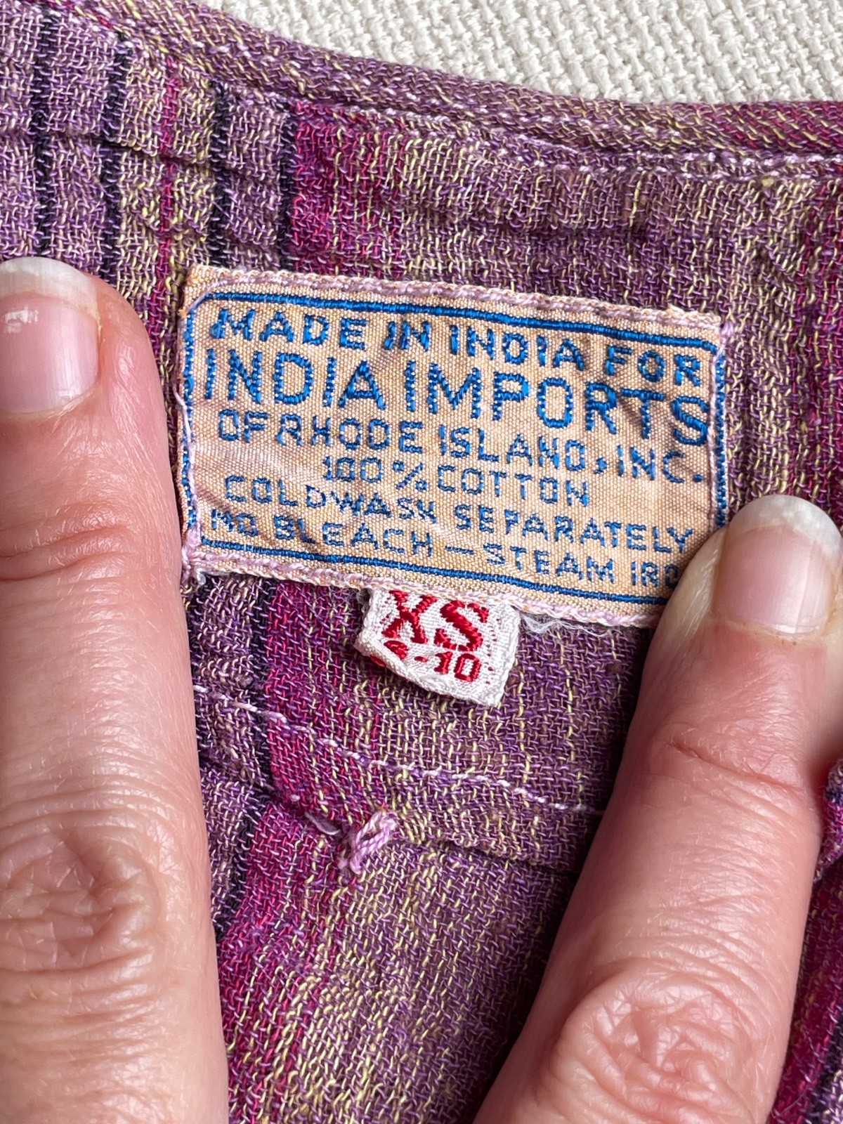 India Imports Rhodes Island XS Vintage 1970s cotton gauze maxi peasant dress