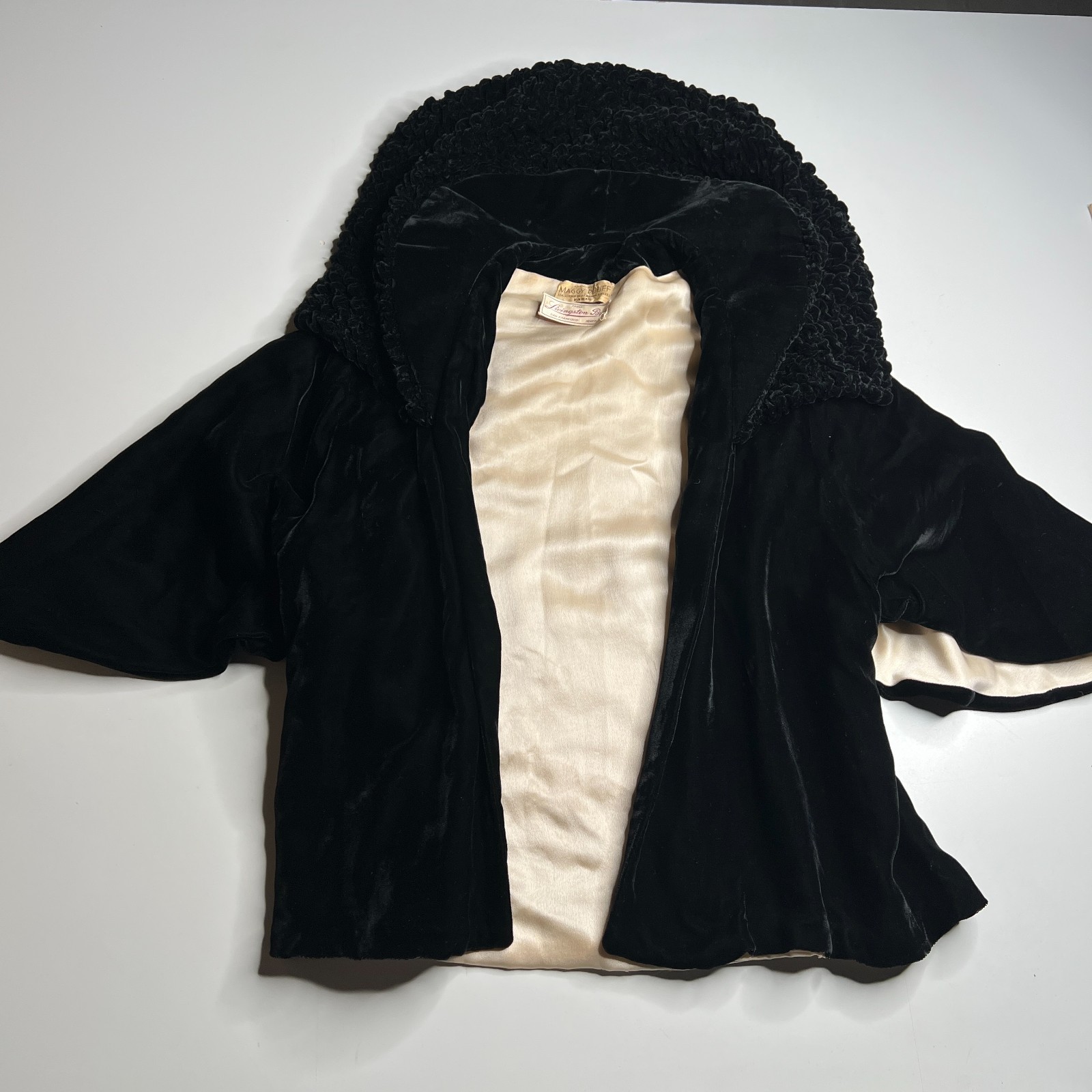 Vintage Antiq Maggy Rouff Paris Black Velvet Evening Jacket Satin Lining – Rare