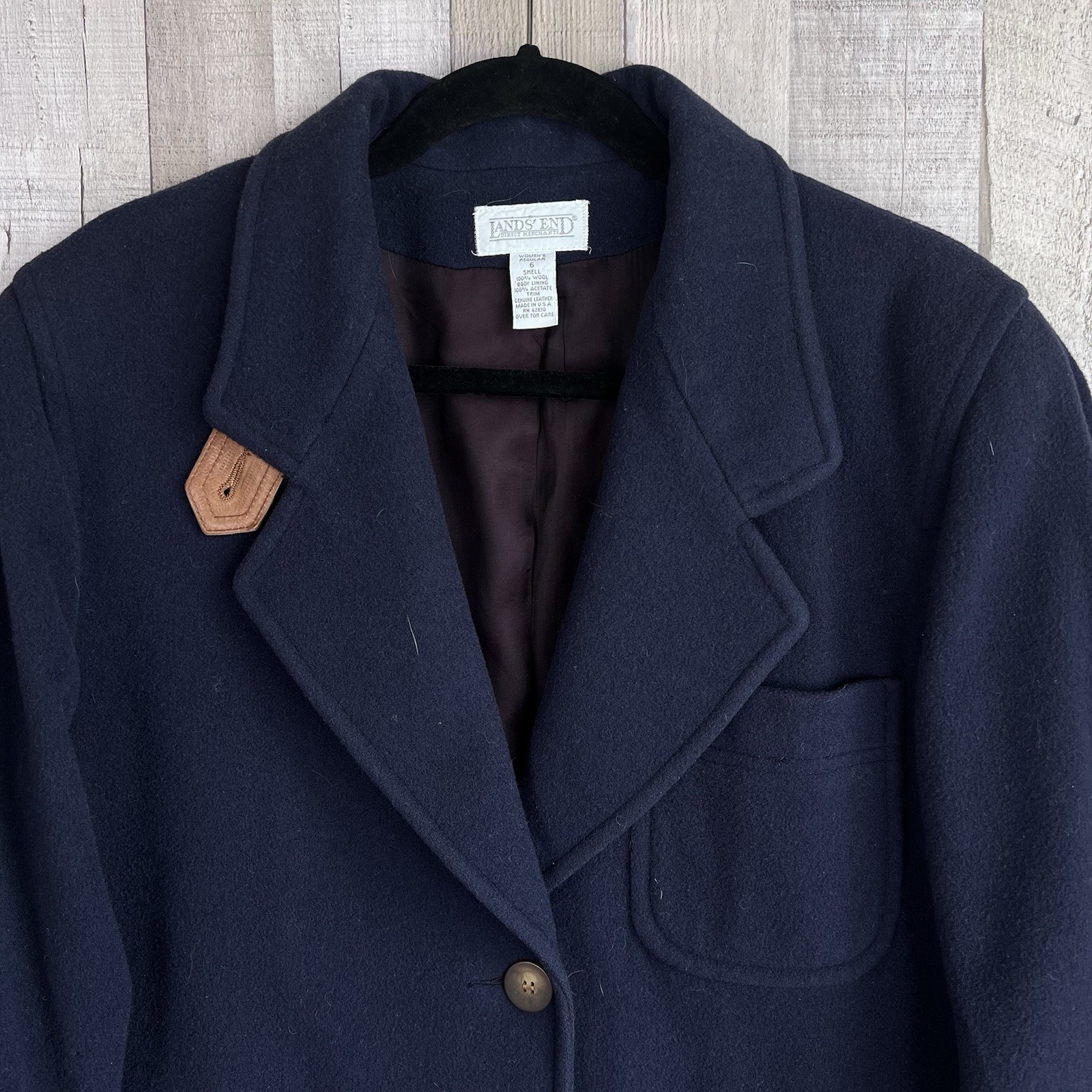 Vintage 80s Lands End Direct Merchant Wool Blazer Women Size 6 Navy Jacket USA