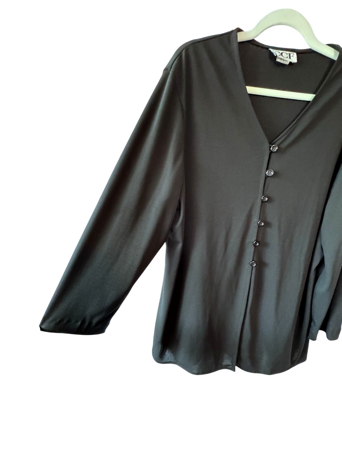 CCF Womens Vintage Longline Black Cardigan XL Stretchable Knit USA-Made