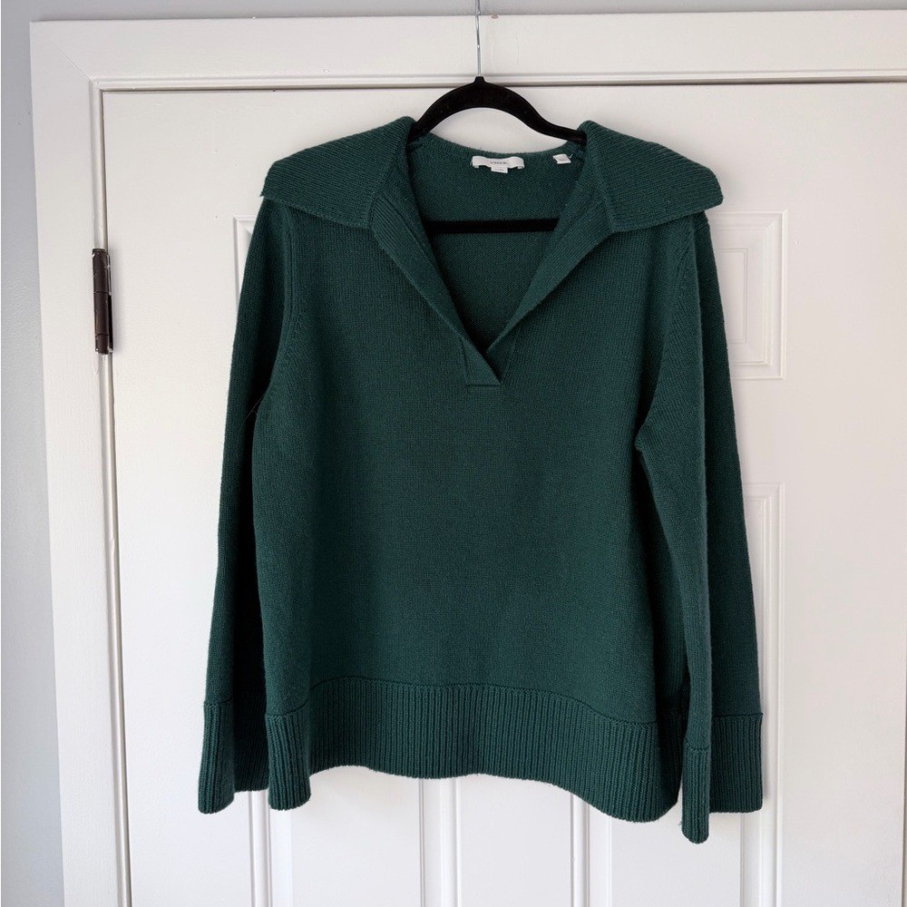 VINCE EASY JOHNNY COLLAR SWEATER MALACHITE green size XL wool cashmere v-neck