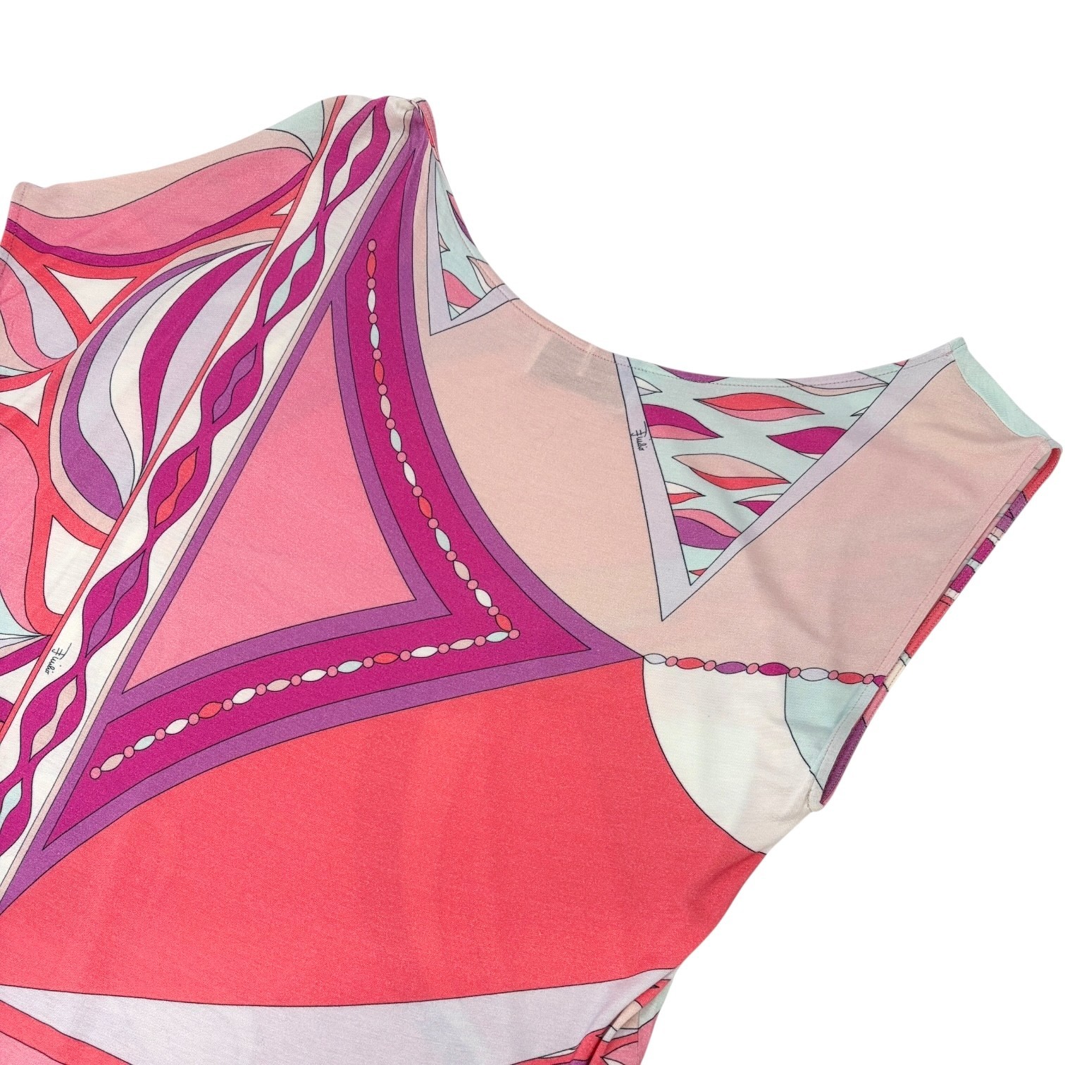 EMILIO PUCCI Vintage Multicolor Abstract Asymmetric Midi Dress #34 Pink 902105
