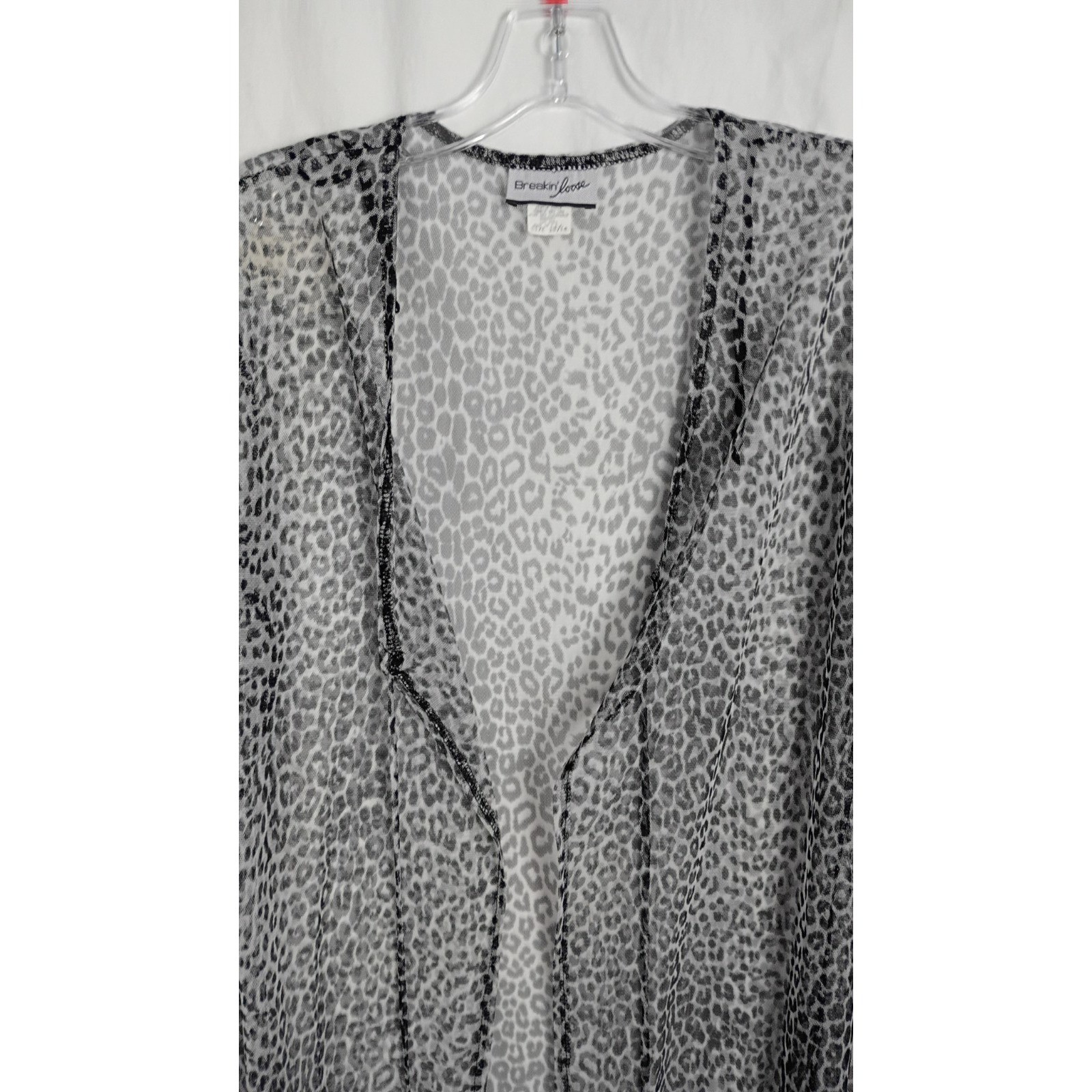 Breakin’ Loose Vintage Womens Leopard Print Sheer Mesh Duster Cardigan Sz 13/14