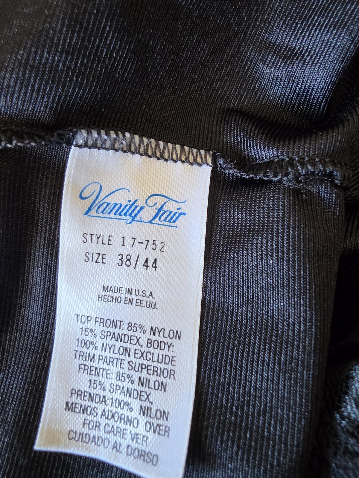 VTG Vanity Fair Camisole Size 38/44 Black Sleeveless Scoop Neck Tank Top Slip