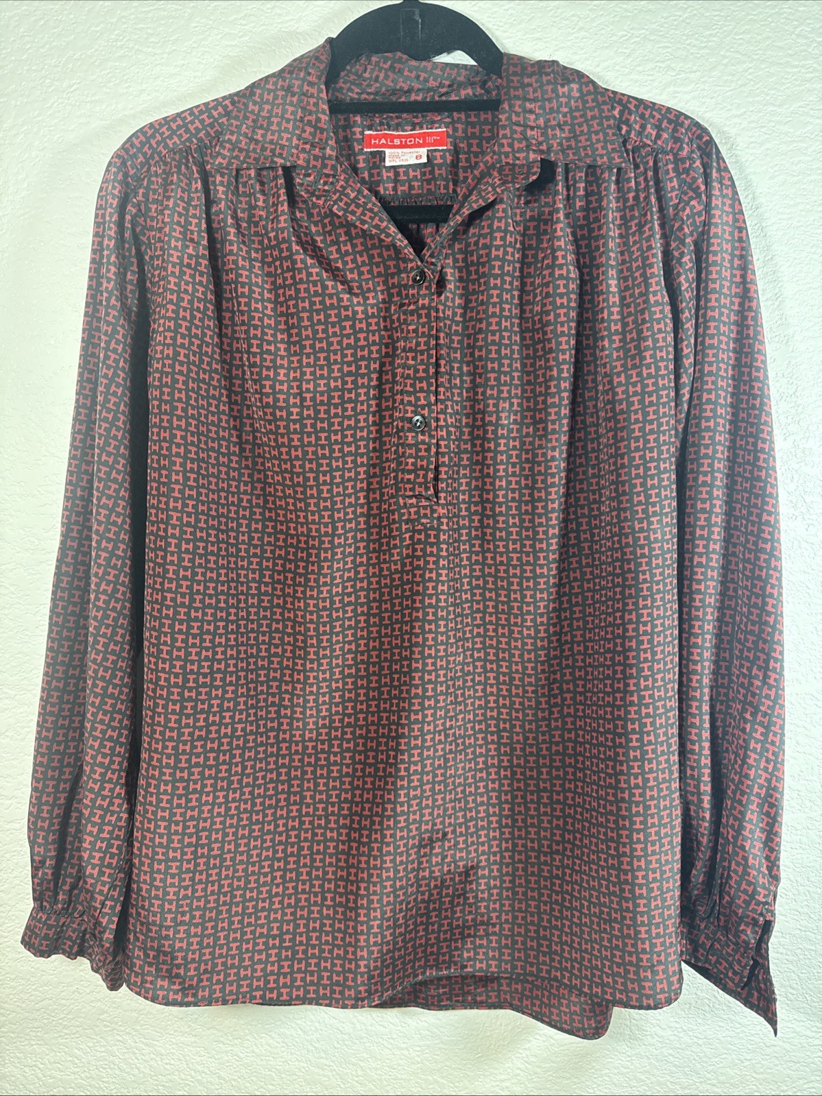 Vintage 80s Halston III Navy Poly Flowy Business Secretary Blouse Top 6 M