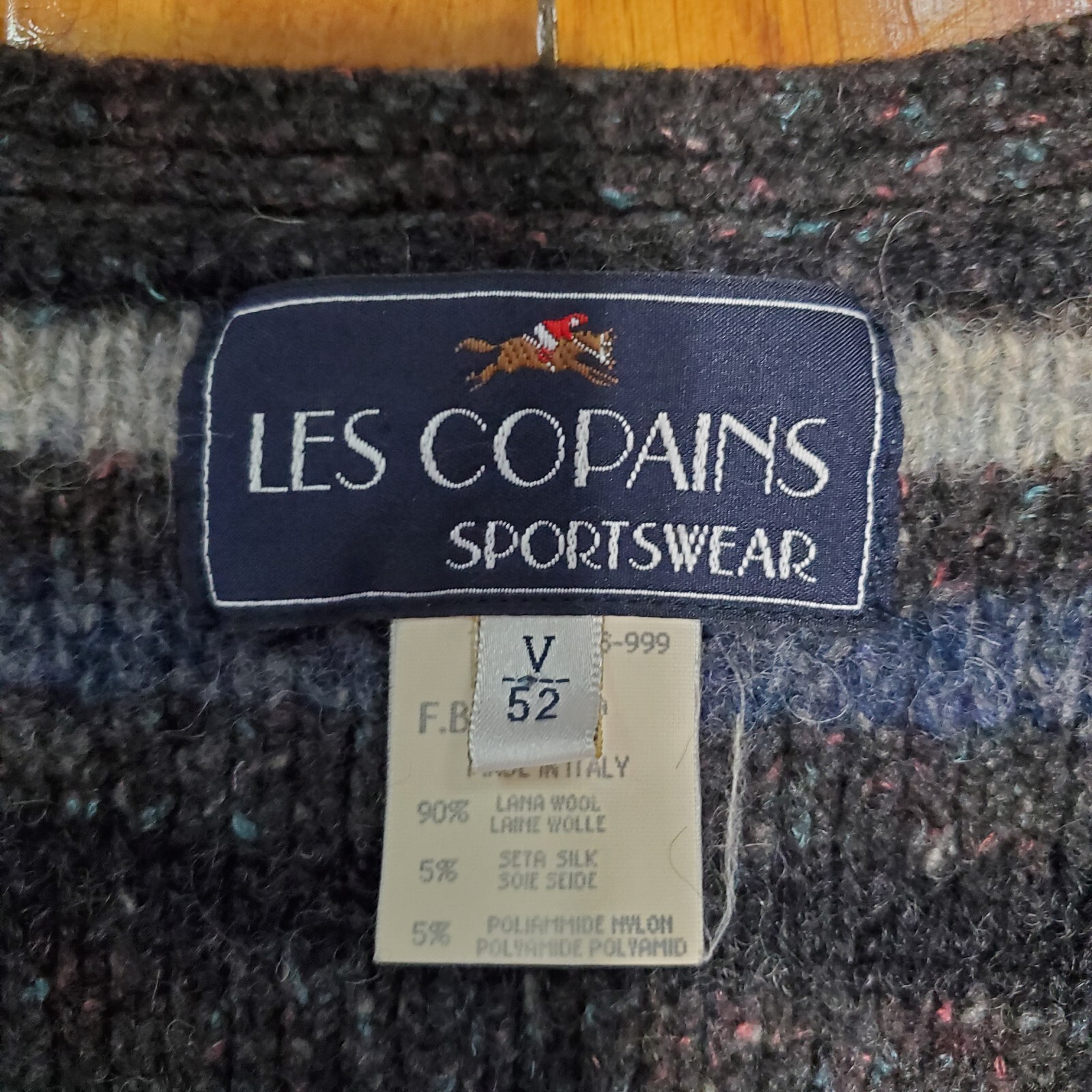 VTG Les Copains Sportswear Striped Oversized Wool Silk Cardigan Vest Sz 52 Rare