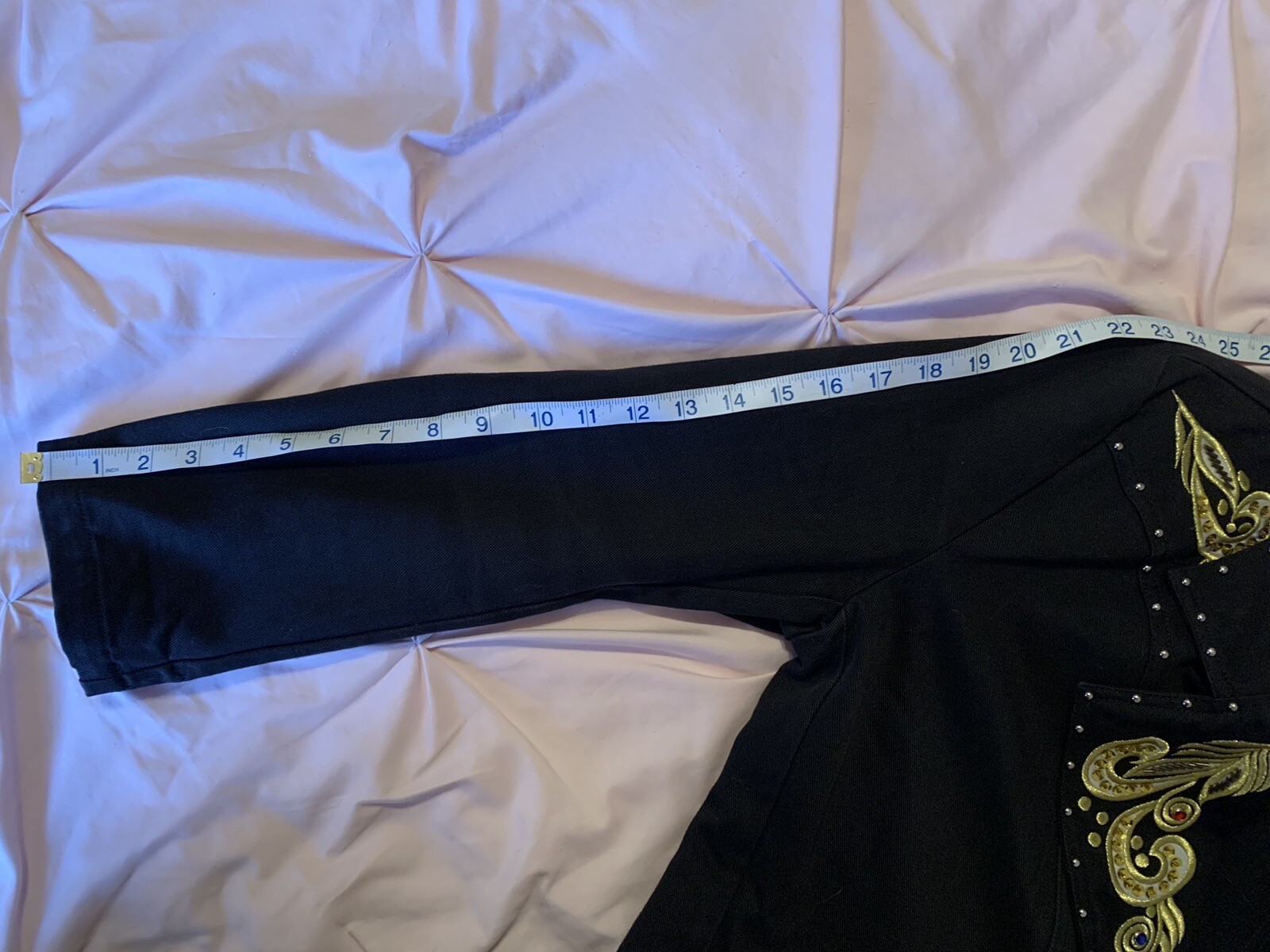 Vintage JenJen by Darian Blazer Black Denim Gold Embroidery Rhinestone Studded M