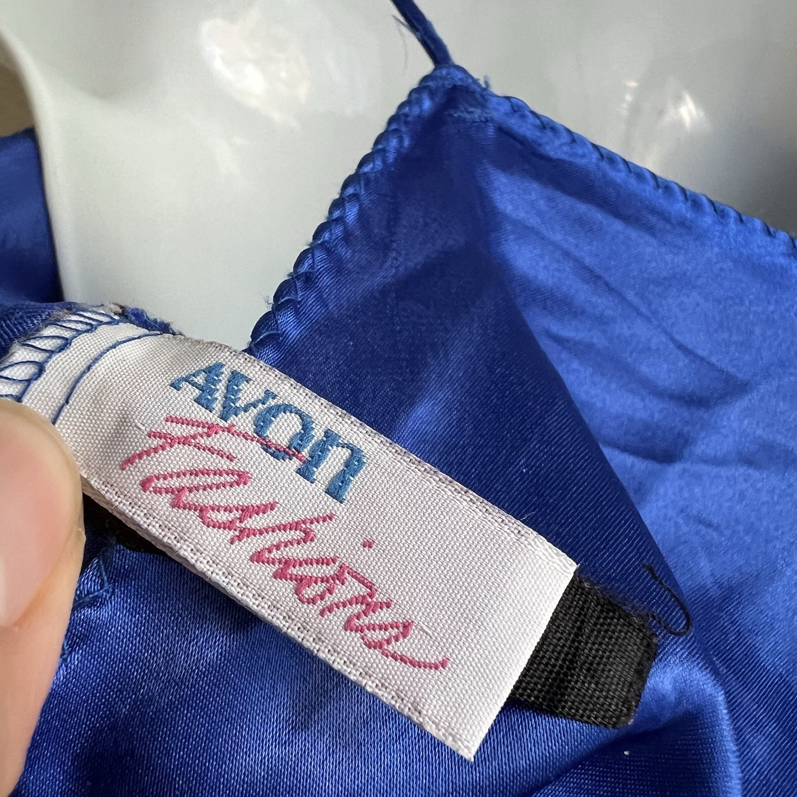Vintage 90s Avon Intimates Blue Satin Slip Dress Nightie Nightgown Women’s L
