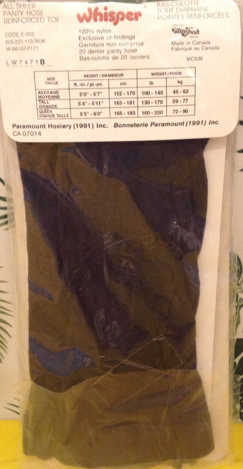 Vintage Pantyhose Whisper All Sheer Color Charcoal Size Average B003A