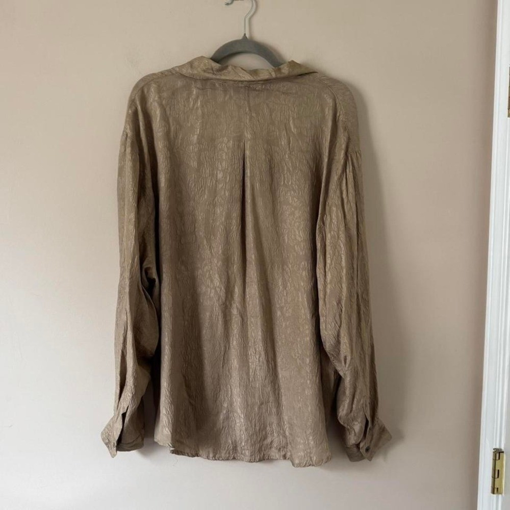 Vintage Taupe Silk Blouse 2XL flower button up brown tan