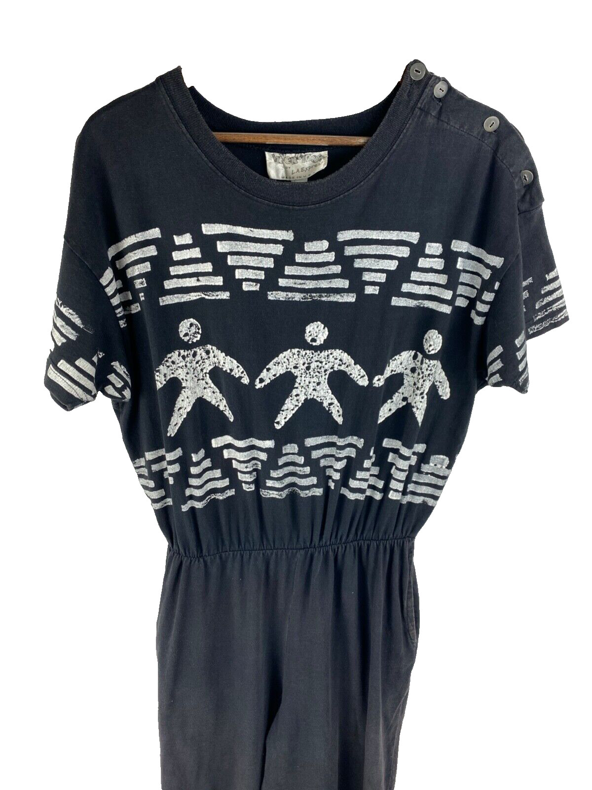80s Vtg Inventions L.A. Express Printed Jumpsuit Black Art to Wear Abstract