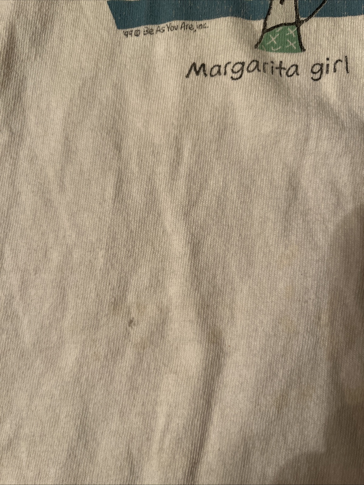 vtg 1999 MADE IN USA Margarita Girl cartoon Be As You Are white shirt XL womens