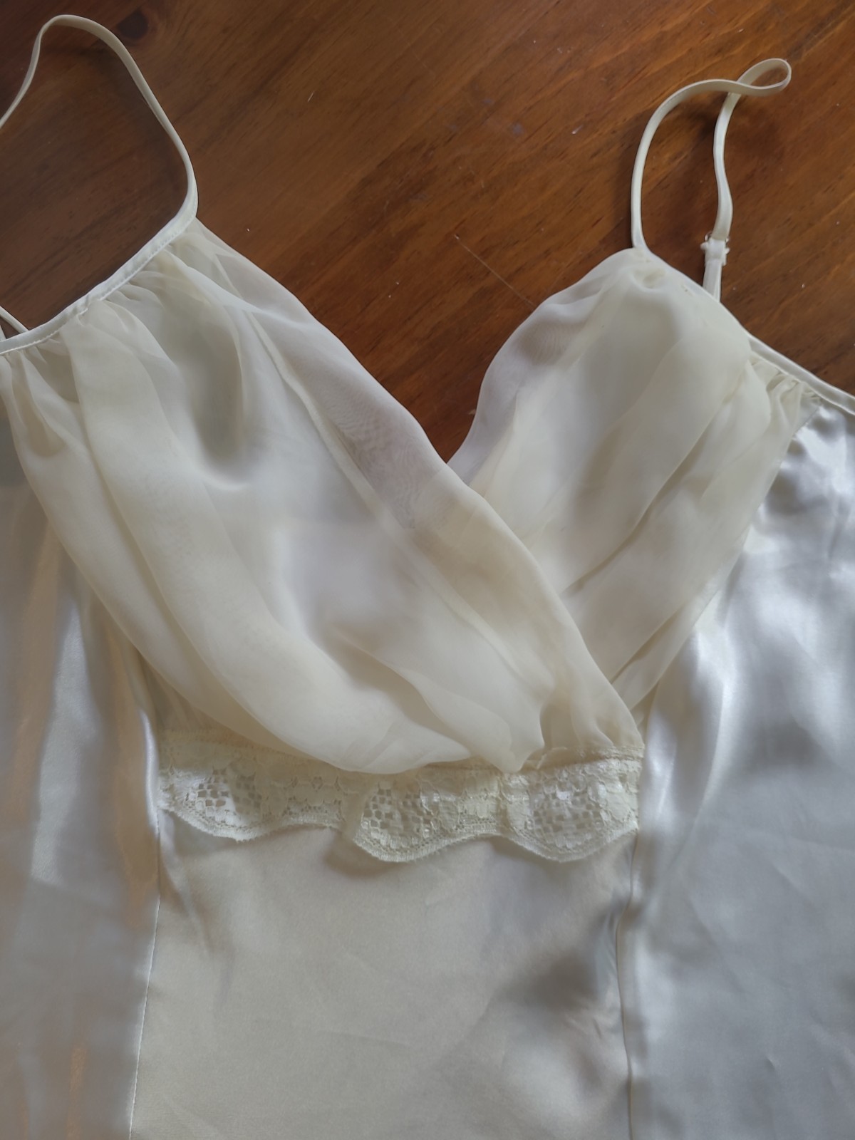 VTG Ivory Heavy Satin Slip Dress 18/20 Gown Mesh Lace Slits Old Hollywood Glam