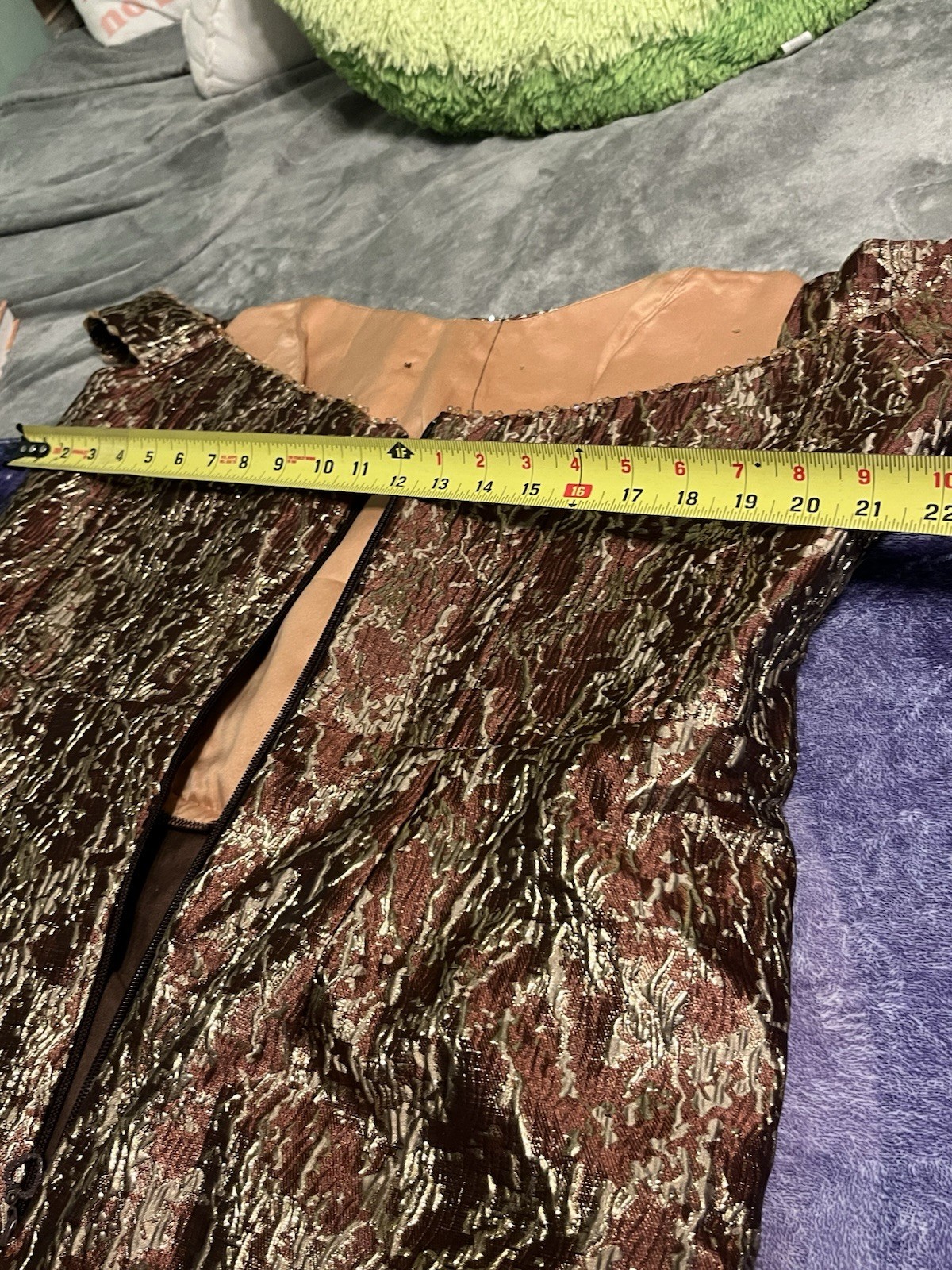 Vintage Metallic Brocade Beaded Cocktail Dress Brown & Gold