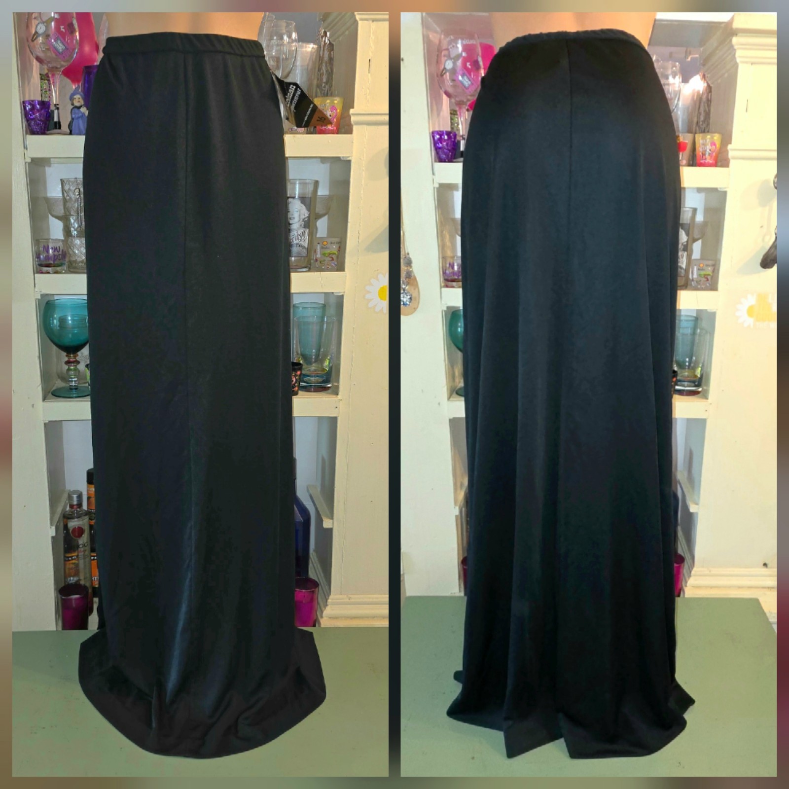 Alex Colman Vintage Goth Maxi Skirt 8 Black Elastic Waist Stretch NWT