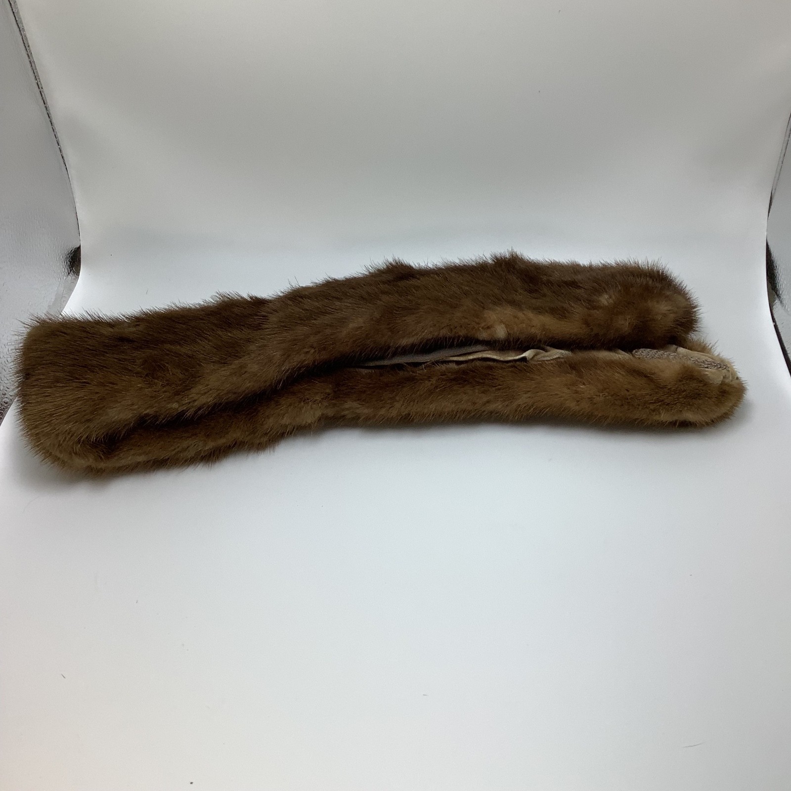 Vintage Mink Fur Scarf Collar with Velvet Lining and Coat Clips Brown No Tag 34”