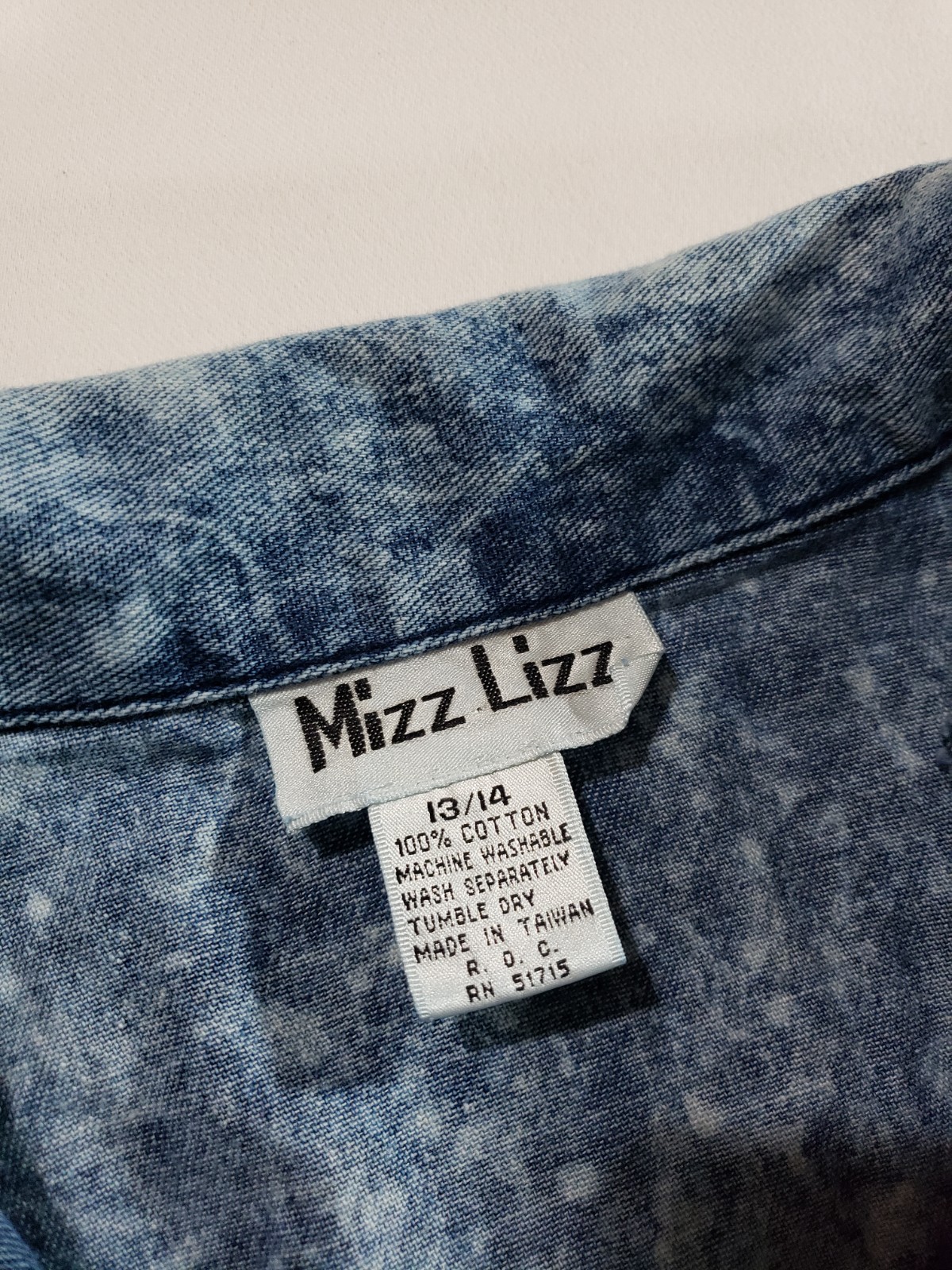 VTG Mizz Lizz Denim Dress Juniors 13/14 Acid Wash Collar Cotton Midi 80s *