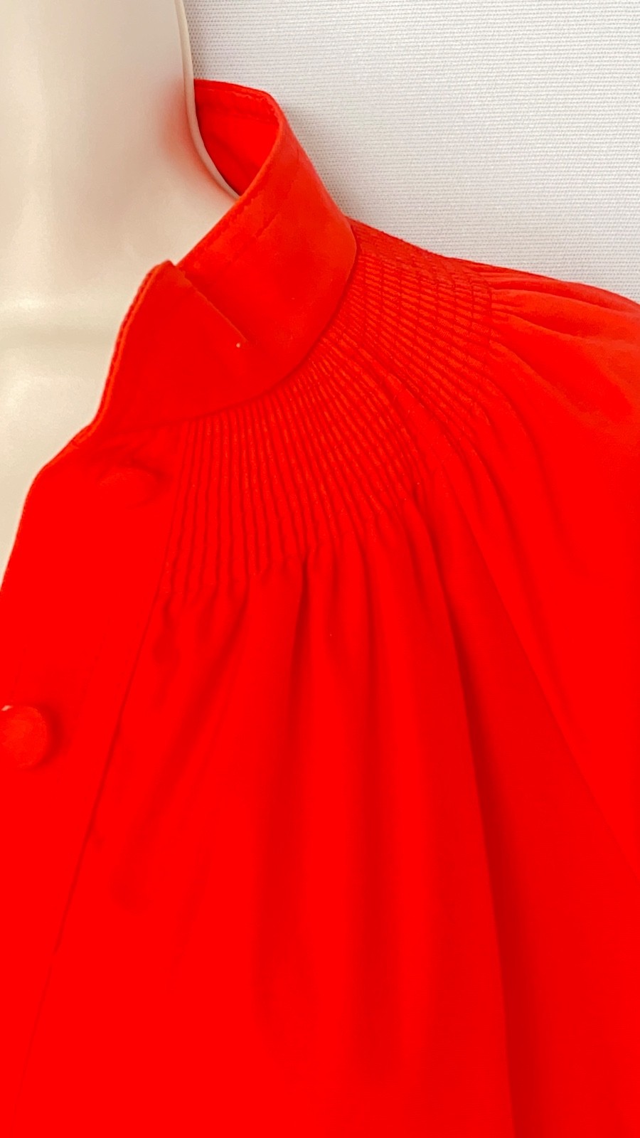 Vintage 1970s red midi dress 3/4 sleeve heavy cotton A line shirt pockets M L