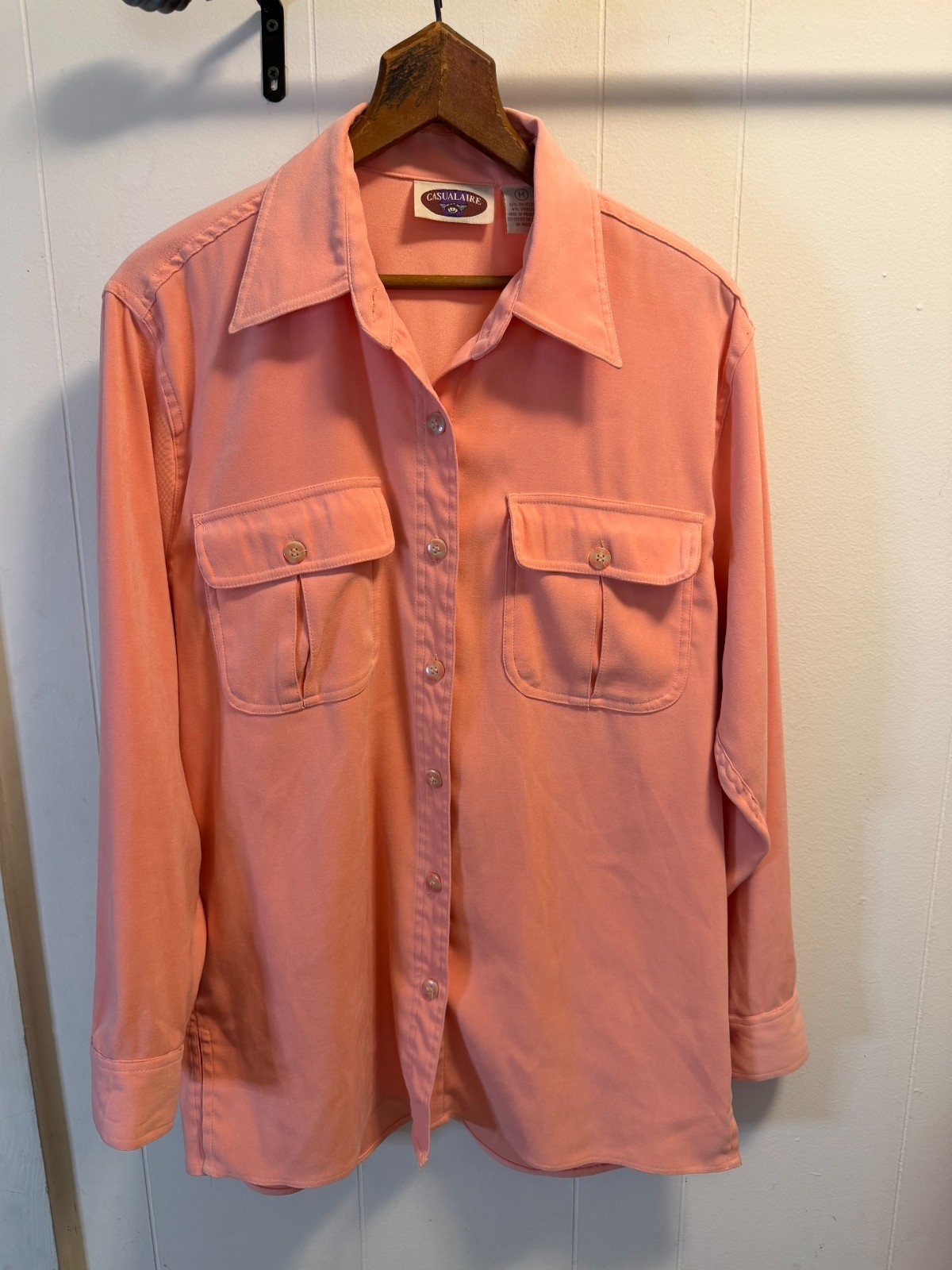 Vintage California Casualaire Buttondown long-sleeve Pink/coral colorway Size M