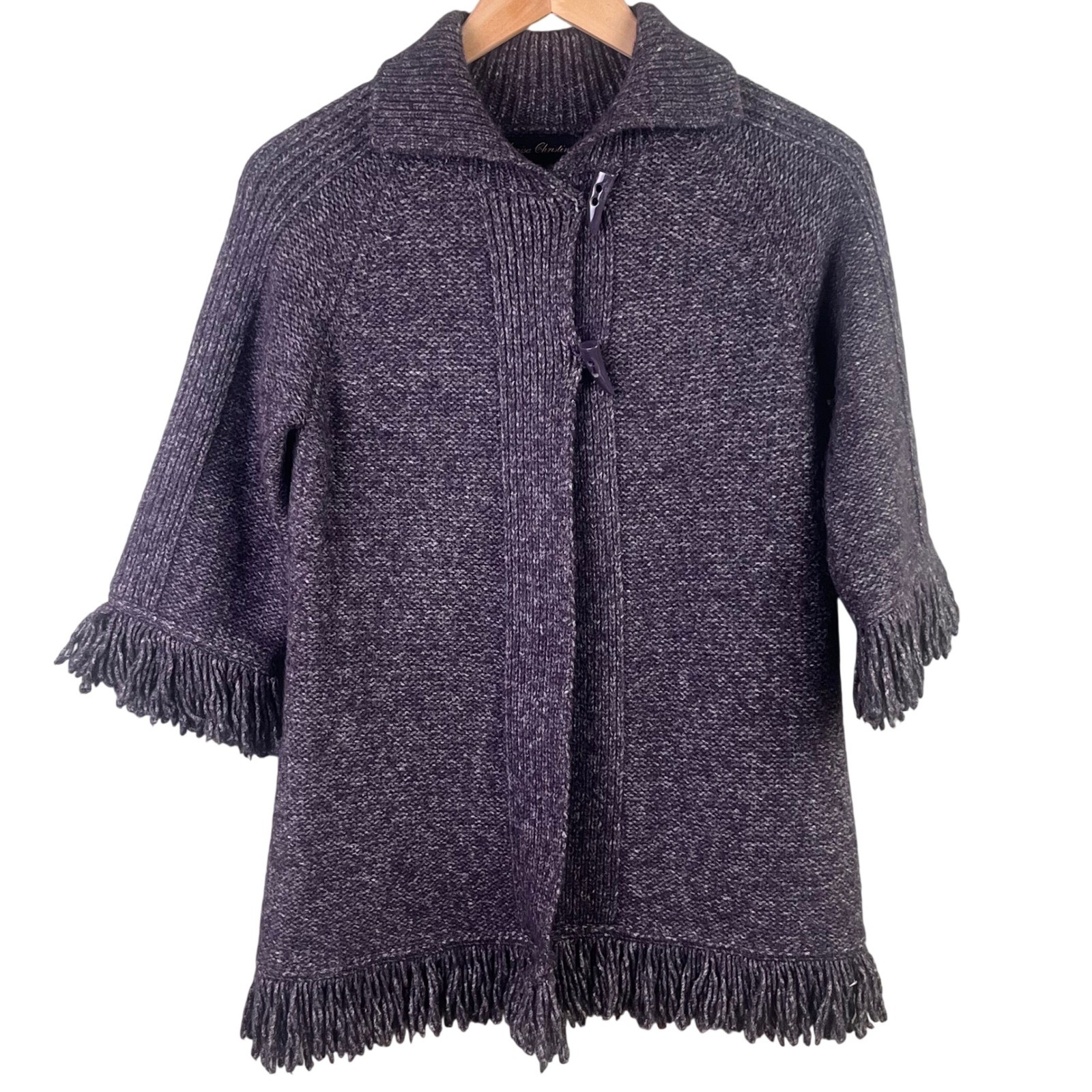 VTG Marisa Christina Purple Fringe Wool Blend Two Button Knitwear Sweater Medium