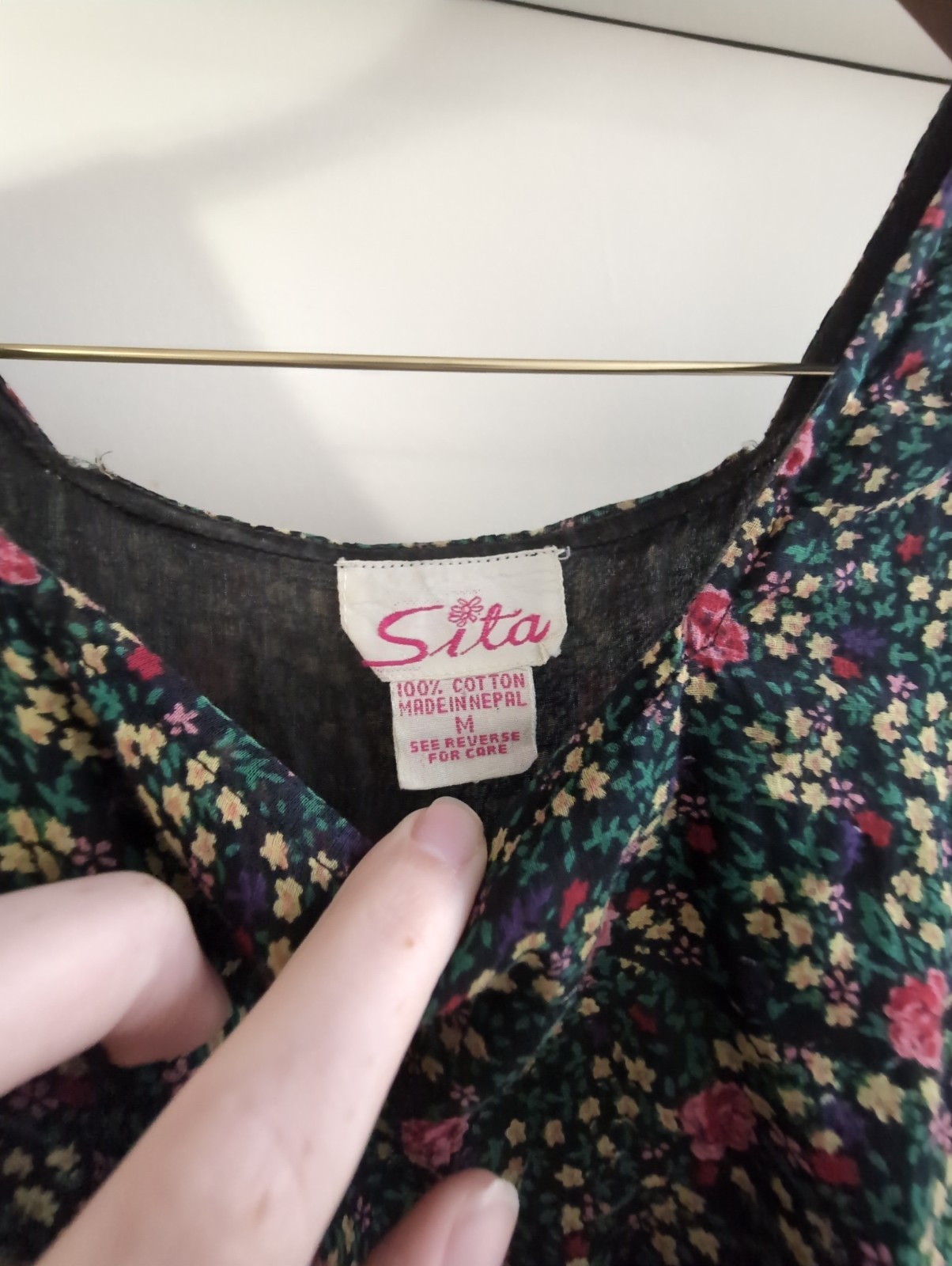 Sita Vintage Dress M Roses Floral Black Cottagecore Homemaker Prarie Maxi