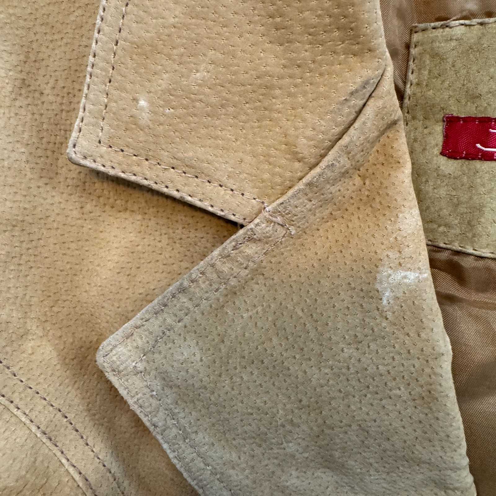 Y2K Vintage Suede Leather Jacket Small Medium Tan Khaki Beige Button Up