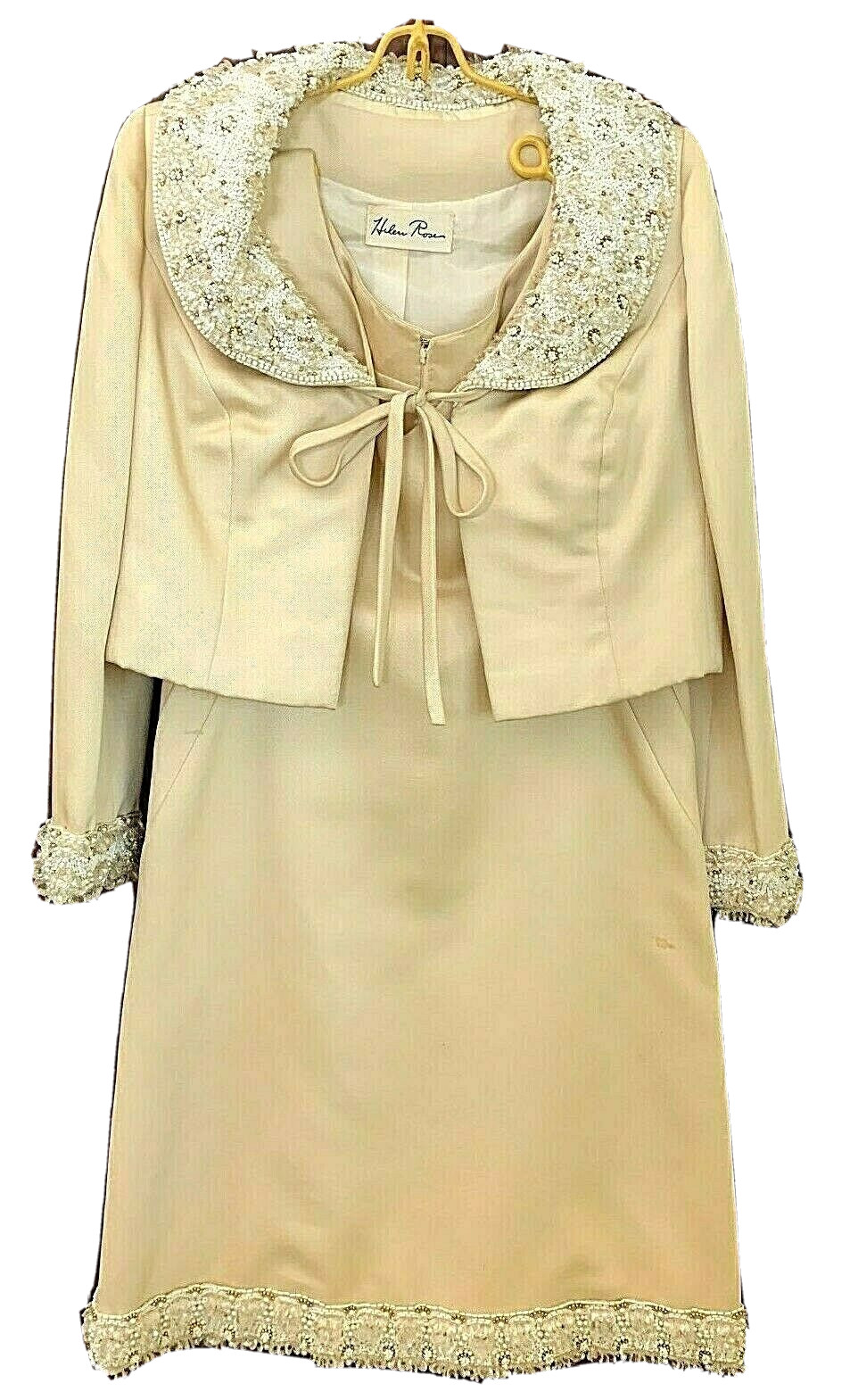 Vintage HELEN ROSE 2 Piece Formal Dress & Jacket Beaded Jeweled Cream Color Sz M