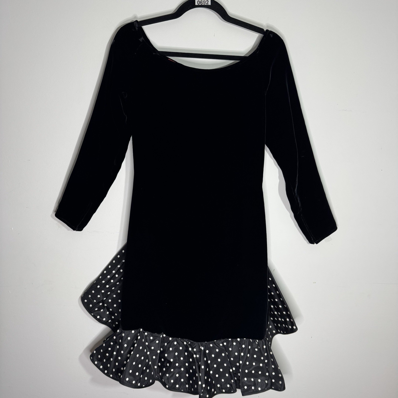 Valentino Night Vintage Black Velvet Polka Dot Bow Cocktail Dress Sz 10