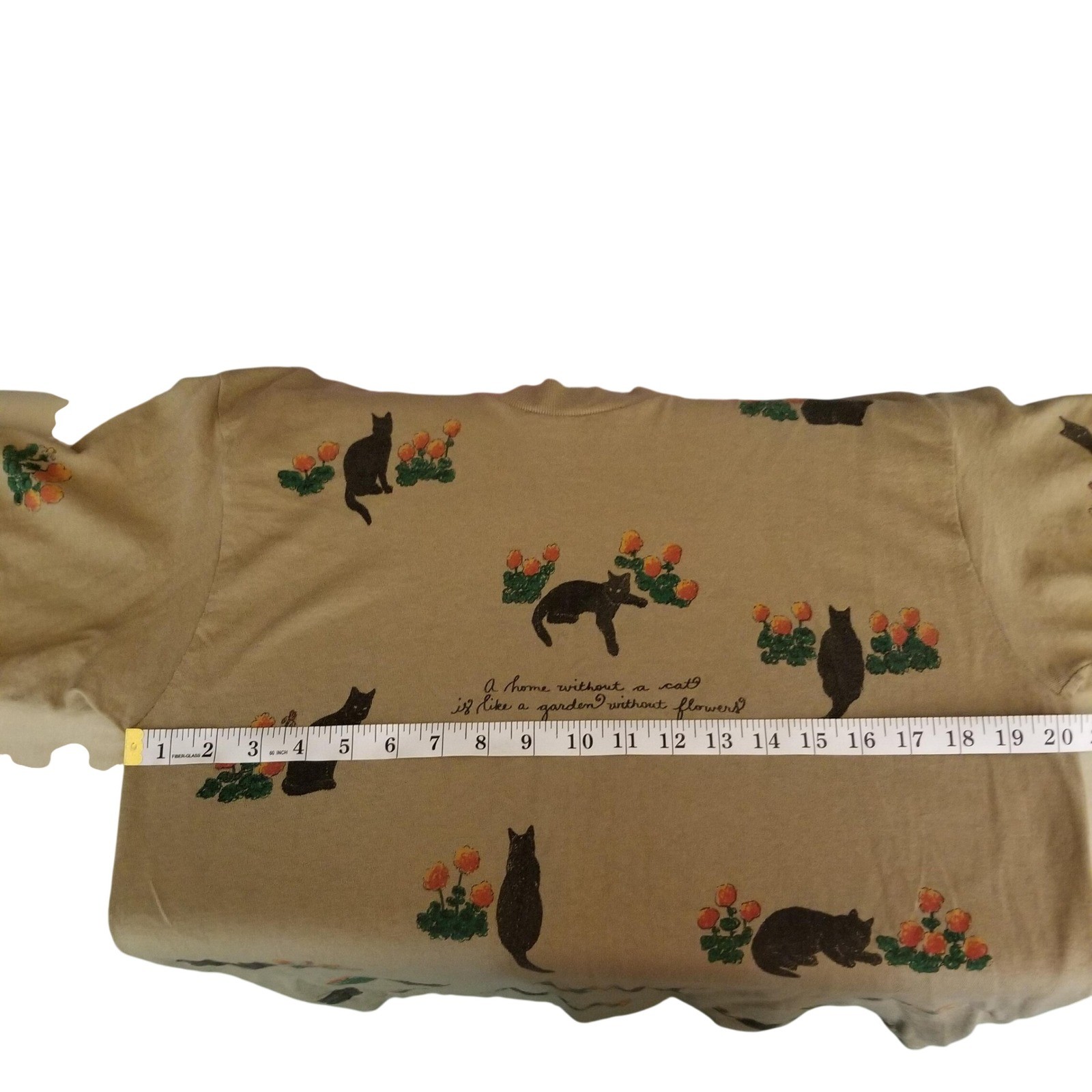 Vintage Painted Lady Cat Flower Cat Lady TShirt Tan Womens Medium USA Made