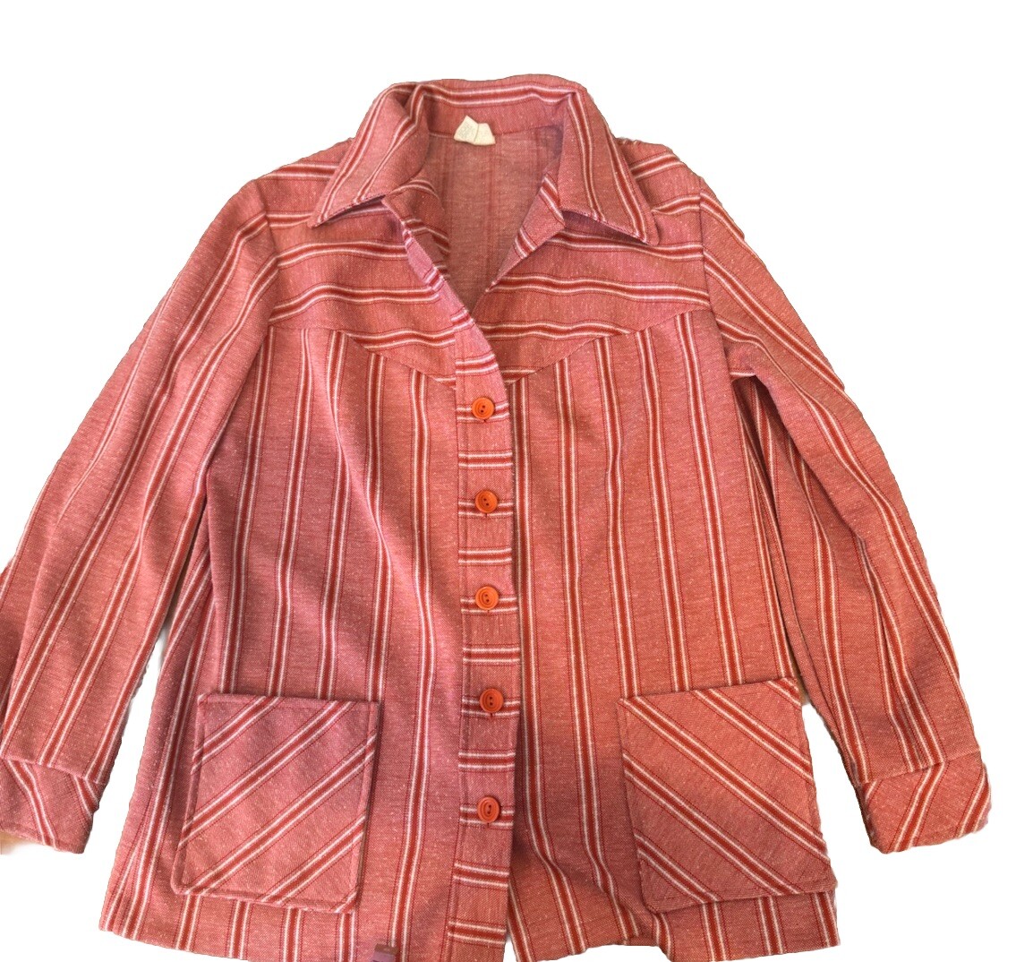 VTG 70s Top Jacket Striped Hippie Orange Pockets Knit Retro Medium Women