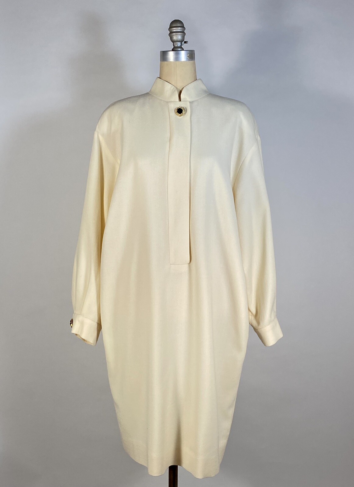 Vintage 1980’s Ivory wool crepe oversize shirt dress by SANDRA OW-WING for NR1