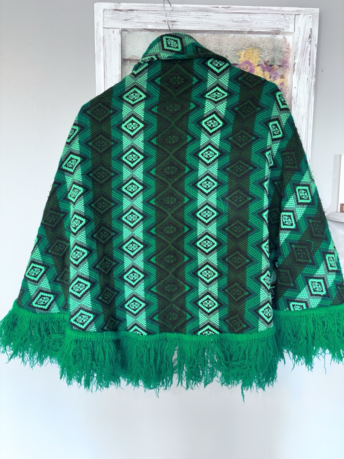 1960’s MCM Ladies Retro Poncho Shawl Cape Coat Jacket With Pom Poms OS