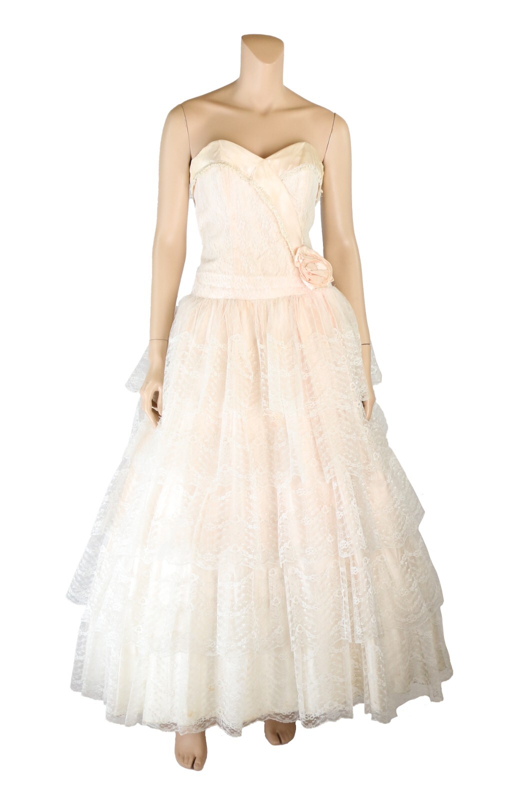 Michele Vincent Inc. Vintage 80s Peach & White Lace Party Prom Dress sz 5/6