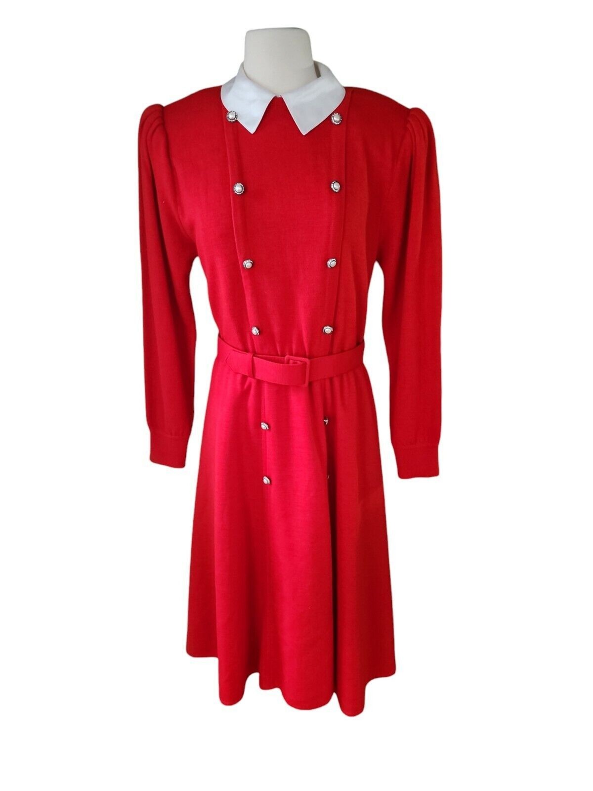 Ciao Ltd Vintage 80s Midi Dress Womens Size 10 Apple Red Belted Wool Office Twee