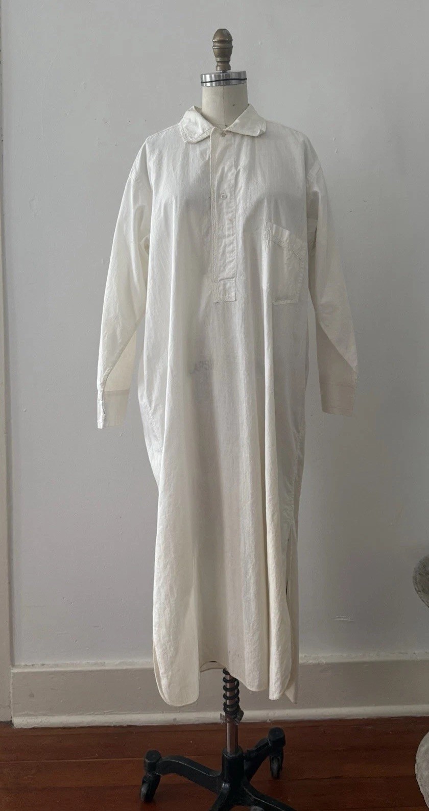 Antique Edwardian 1910s 1920s Cotton Night Shirt Dress Workwear Smock Oversized