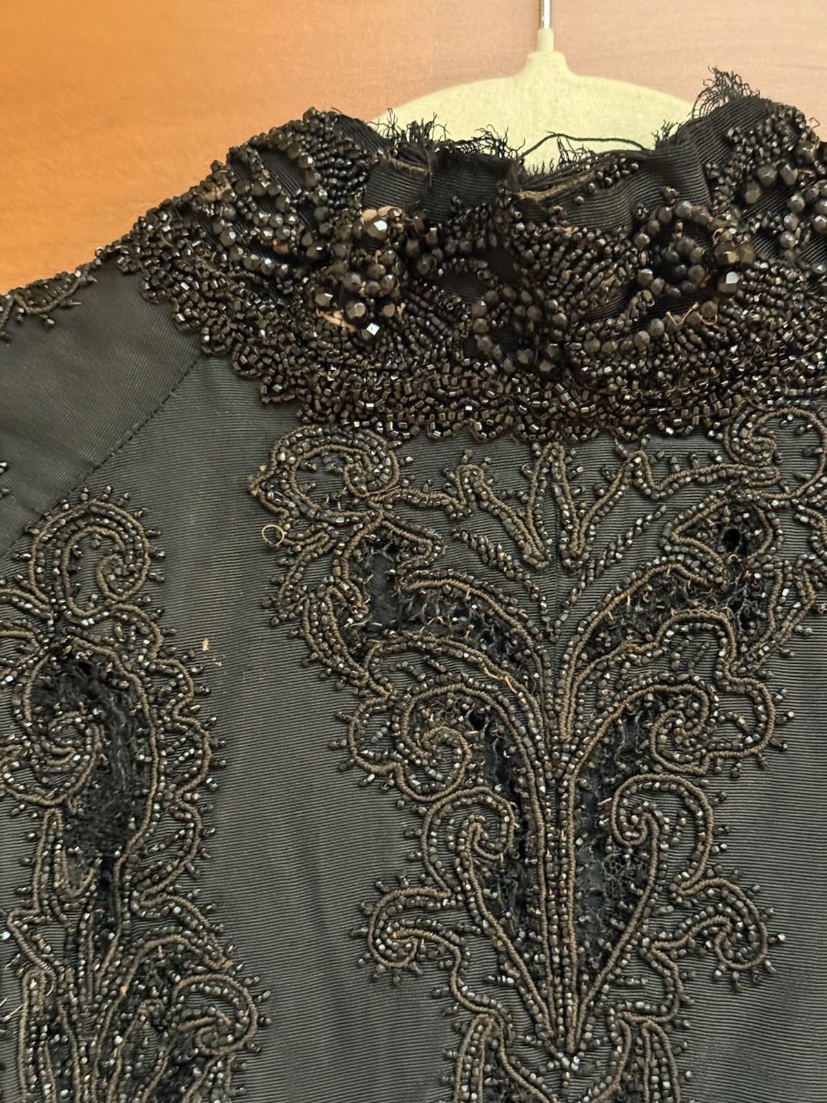 Antique Edwardian Victorian Black Mourning Cape Jacket Beaded Intricate Beadwork