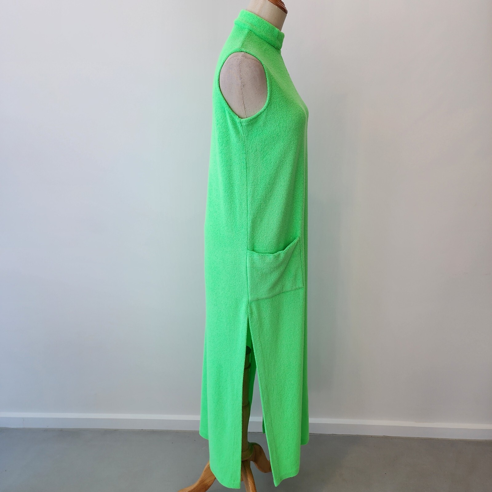 Vintage Catalina Dress Medium Neon Green Maxi Terry Towelling Cloth USA 70s